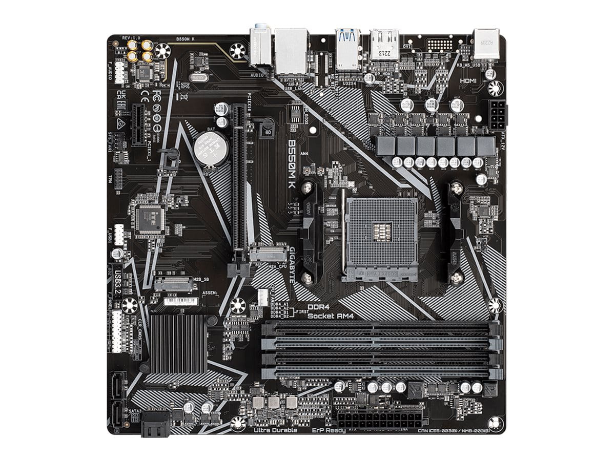 Gigabyte B550M K - 1.0 - Motherboard - micro ATX - Socket AM4 - AMD B550 Chipsatz - USB 3.2 Gen 1 - Gigabit LAN - Onboard-Grafik (CPU erforderlich)