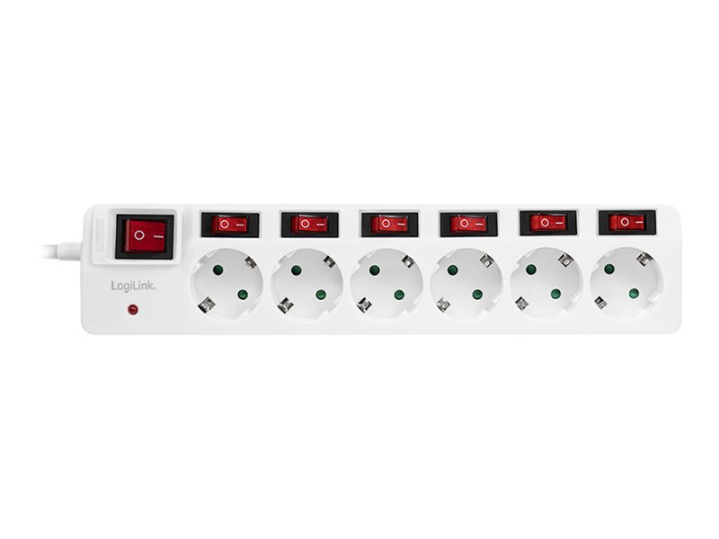 LogiLink Steckdosenleiste - Wechselstrom 250 V - 3680 Watt - Ausgangsanschlüsse: 6 (6 x Leistungs-CEE 7/3)