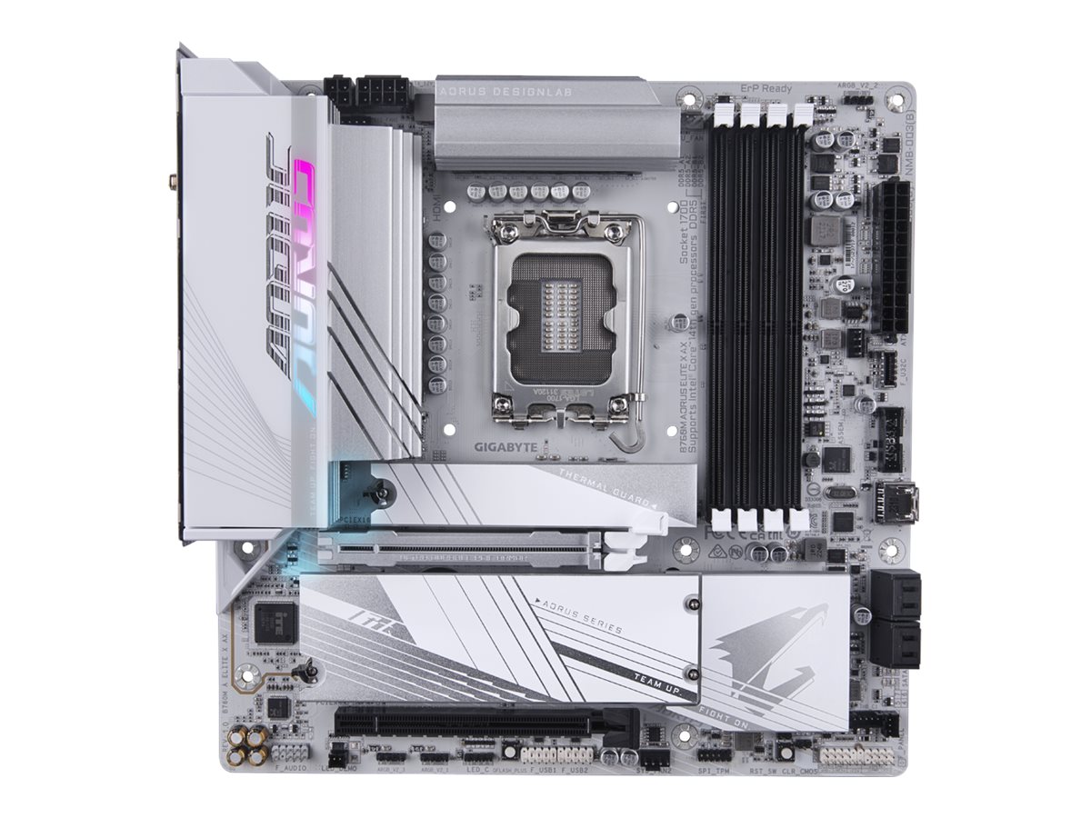Gigabyte AORUS B760M ELITE X AX - Motherboard - micro ATX - LGA1700-Sockel - B760 Chipsatz - USB-C 3.2 Gen 2x2, USB-C 3.2 Gen2, USB 3.2 Gen 1, USB 3.2 Gen 2 - 2.5 Gigabit LAN, Wi-Fi 6E, Bluetooth - Onboard-Grafik (CPU erforderlich)