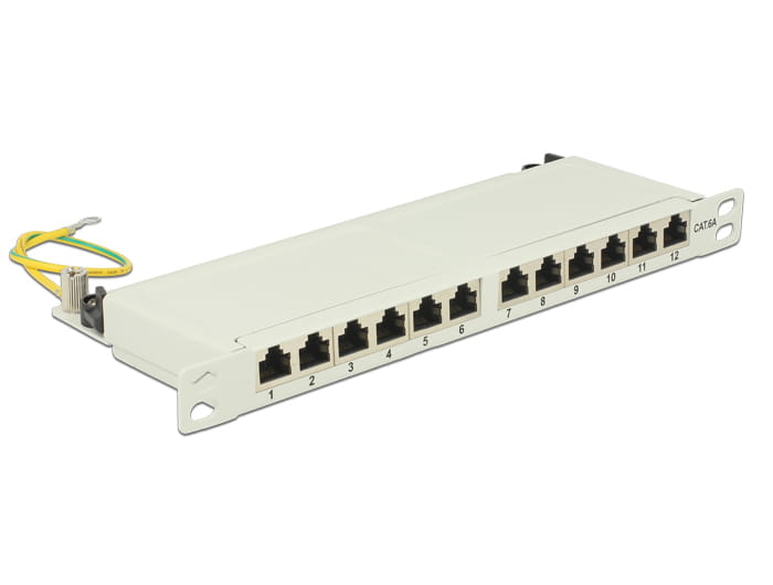 Delock Patch Panel - CAT 6a - RJ-45 X 12 - Hellgrau, RAL 7035 - 0.5U - 25.4 cm (10")