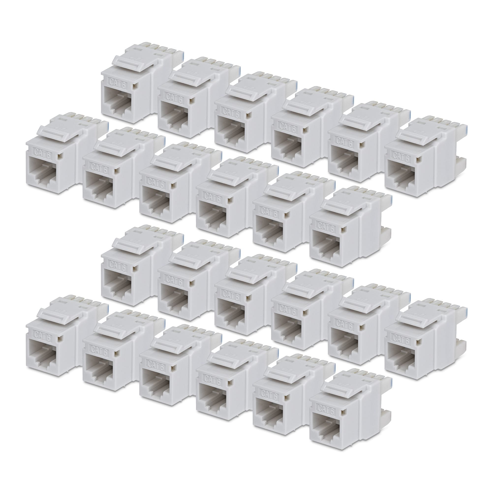 StarTech.com Cat6 Keystone Jack Modul, 24er-Pack RJ45 Ethernet Keystone Buchse, UTP Cat6 Wandbuchse, 180 Grad 110 Punch Down Buchse, Weiß, Flach, Weiß, RJ-45, Buchse, Buchse, 10GBase-T