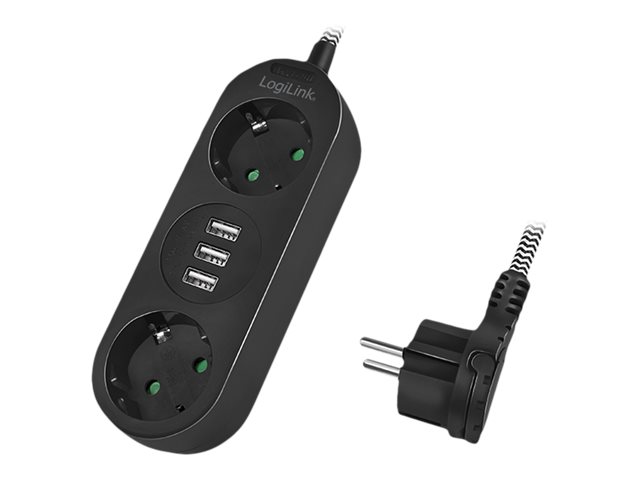 LogiLink Steckdosenleiste - Wechselstrom 250 V - 3680 Watt - Ausgangsanschlüsse: 2 (2 x CEE 7/3, 3 x USB Typ A)