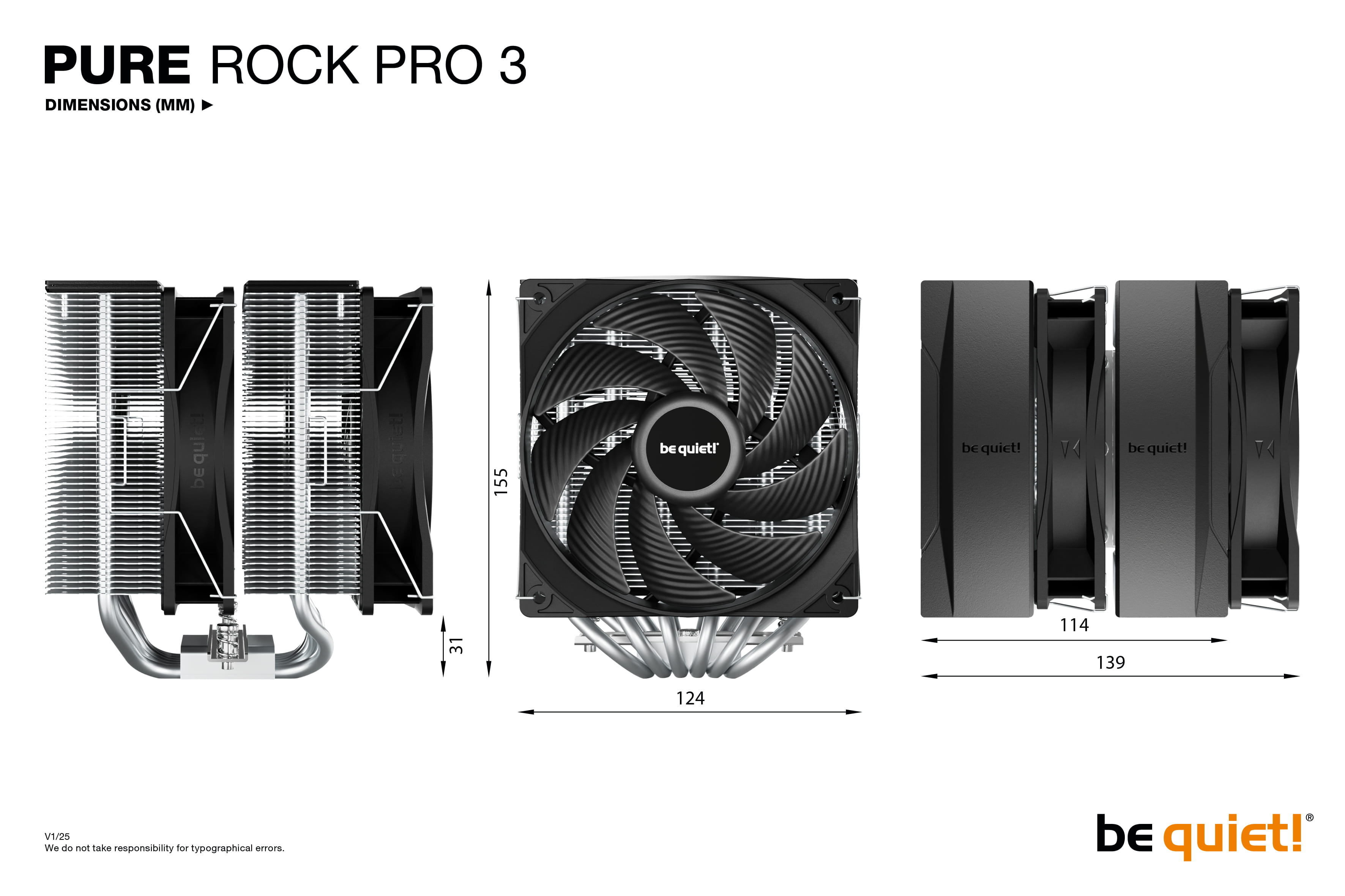 Be Quiet! Pure Rock Pro 3 - Prozessor-Luftkühler - (für: LGA1150, LGA1151, LGA1155, LGA1200, LGA1700, LGA1851, AM4, AM5)