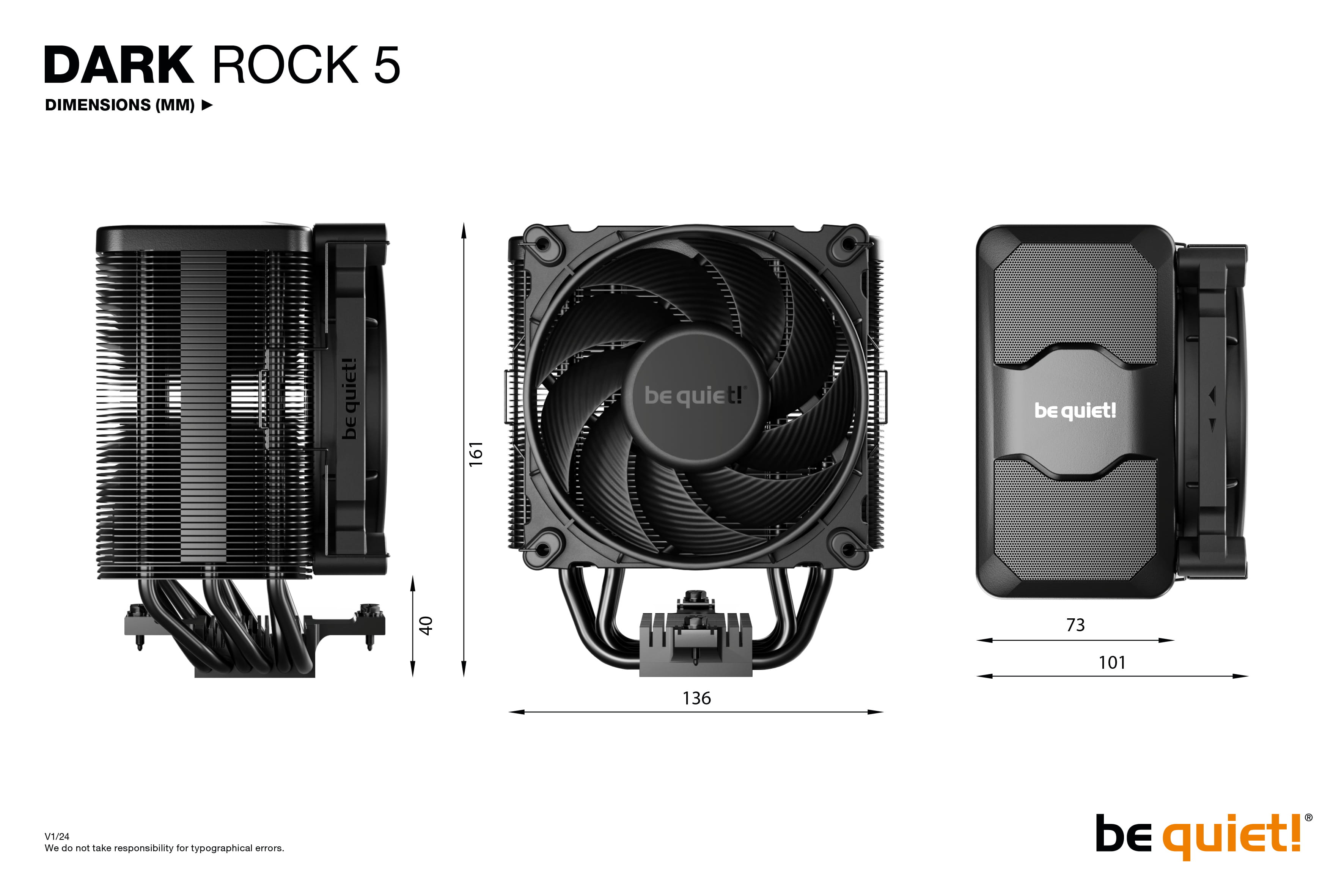 Be Quiet! Dark Rock 5 - Prozessor-Luftkühler - (für: LGA1150, LGA1151, LGA1155, LGA1200, LGA1700, AM4, AM5)