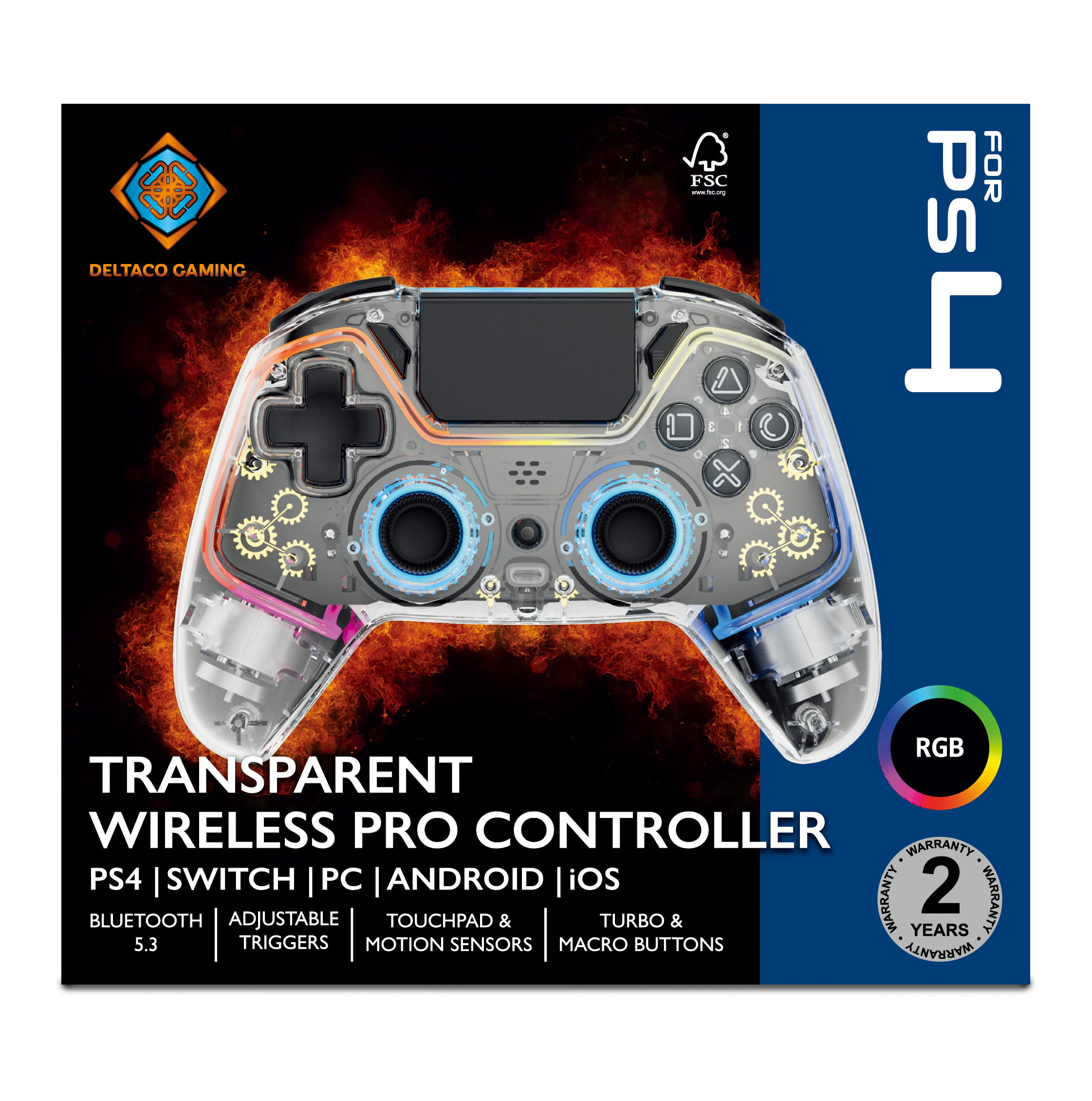 Deltaco Gaming GAM-169-T, Gamepad, Android, Nintendo Switch, PC, PlayStation 4, iOS, D-Pad, Richtungstasten, Makro-Taste, Verkabelt & Kabellos, Bluetooth/USB, USB Typ-C