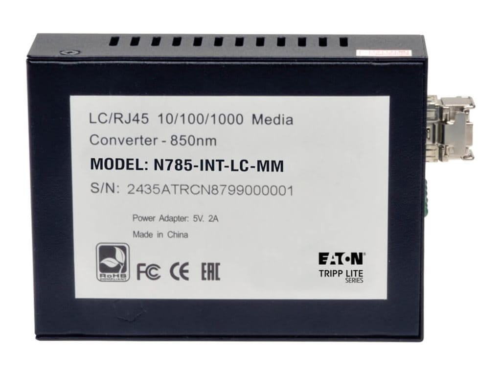 Tripp Eaton Tripp Lite Series Gigabit Multimode Fiber to Ethernet Media Converter, 10/100/1000 LC, International Power Supply, 850 nm, 550 m (1,804 ft.)