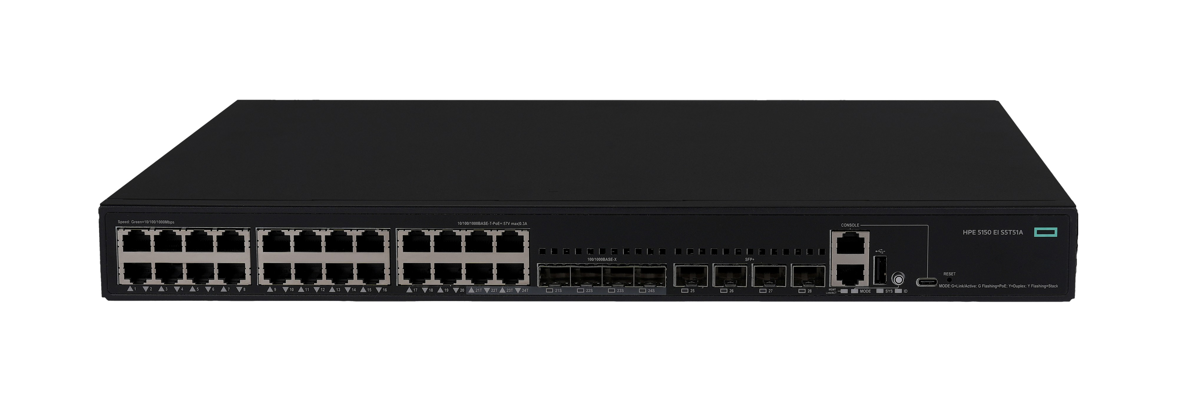 HPE Networking Comware Switch 24p 10M/100M/1G PoE+ 4p SFP 1G Combo 4p SFP+ 1G/10G 5150EI, Managed, L3, Gigabit Ethernet (10/100/1000), Power over Ethernet (PoE), Rack-Einbau