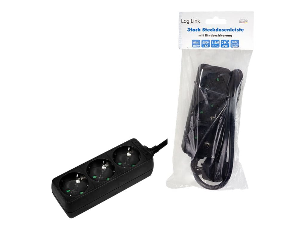 LogiLink Steckdosenleiste - Wechselstrom 250 V - 3500 Watt - Eingabe, Eingang Stromversorgung - Ausgangsanschlüsse: 3 (3 x Stromversorgung)