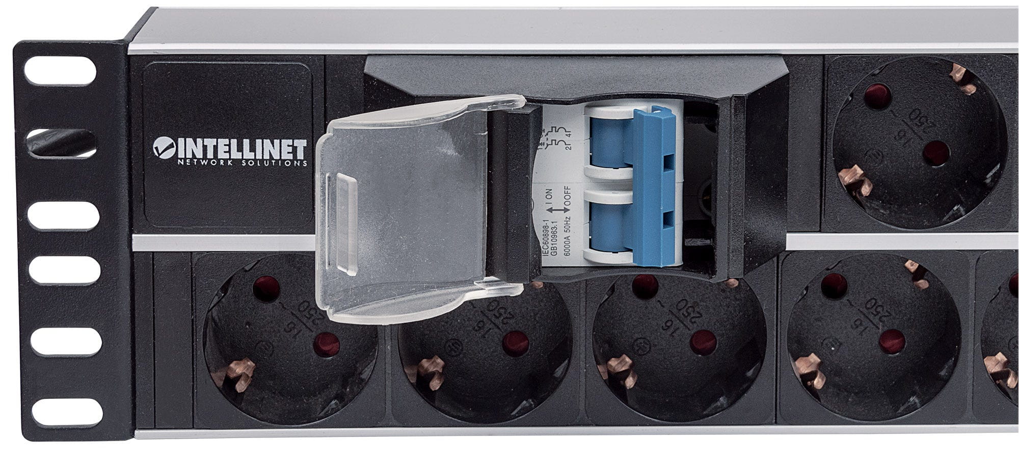 Intellinet 19" 2U Rackmount 15-Way Power Strip - German Type", With Double Air Switch, 3m Power Cord - Steckdosenleiste (Rack - einbaufähig)
