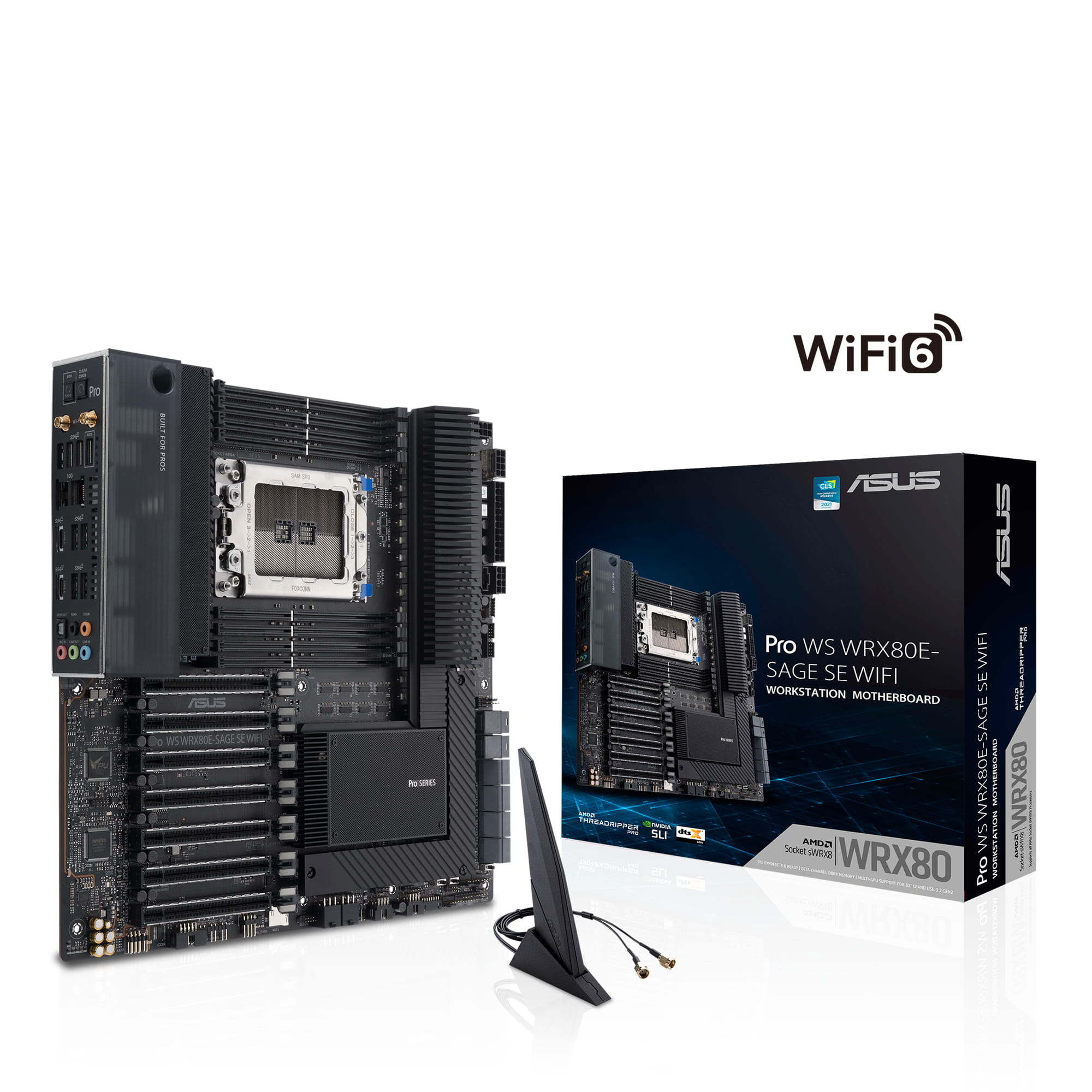 ASUS Pro WS WRX80E-SAGE SE WIFI II - Motherboard - E-ATX / SSI EEB - Socket sWRX8 - AMD WRX80 Chipsatz - USB-C 3.2 Gen 2x2, USB-C 3.2 Gen2, USB 3.2 Gen 2, USB 3.2 Gen 1 - 2 x 10 Gigabit LAN, Wi-Fi 6E, Bluetooth - HD Audio (8-Kanal)