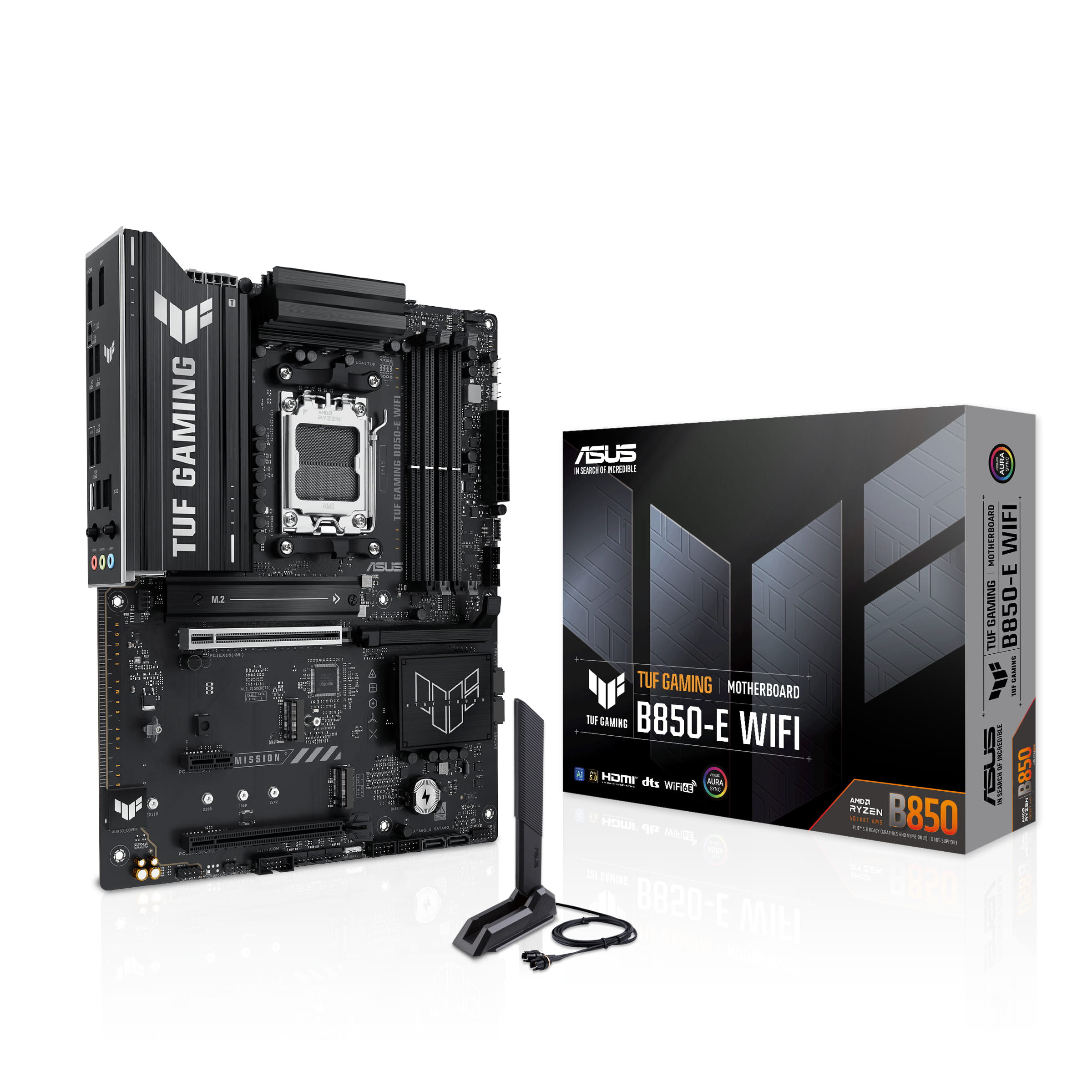 ASUS TUF GAMING B850-E WIFI - Motherboard - ATX - Socket AM5 - AMD B850 Chipsatz - USB-C 3.2 Gen2, USB 3.2 Gen 1, USB 3.2 Gen 2, USB-C 3.2 Gen 2x2, USB4 - Wi-Fi 6E, 2.5 Gigabit LAN, Bluetooth - Onboard-Grafik (CPU erforderlich)