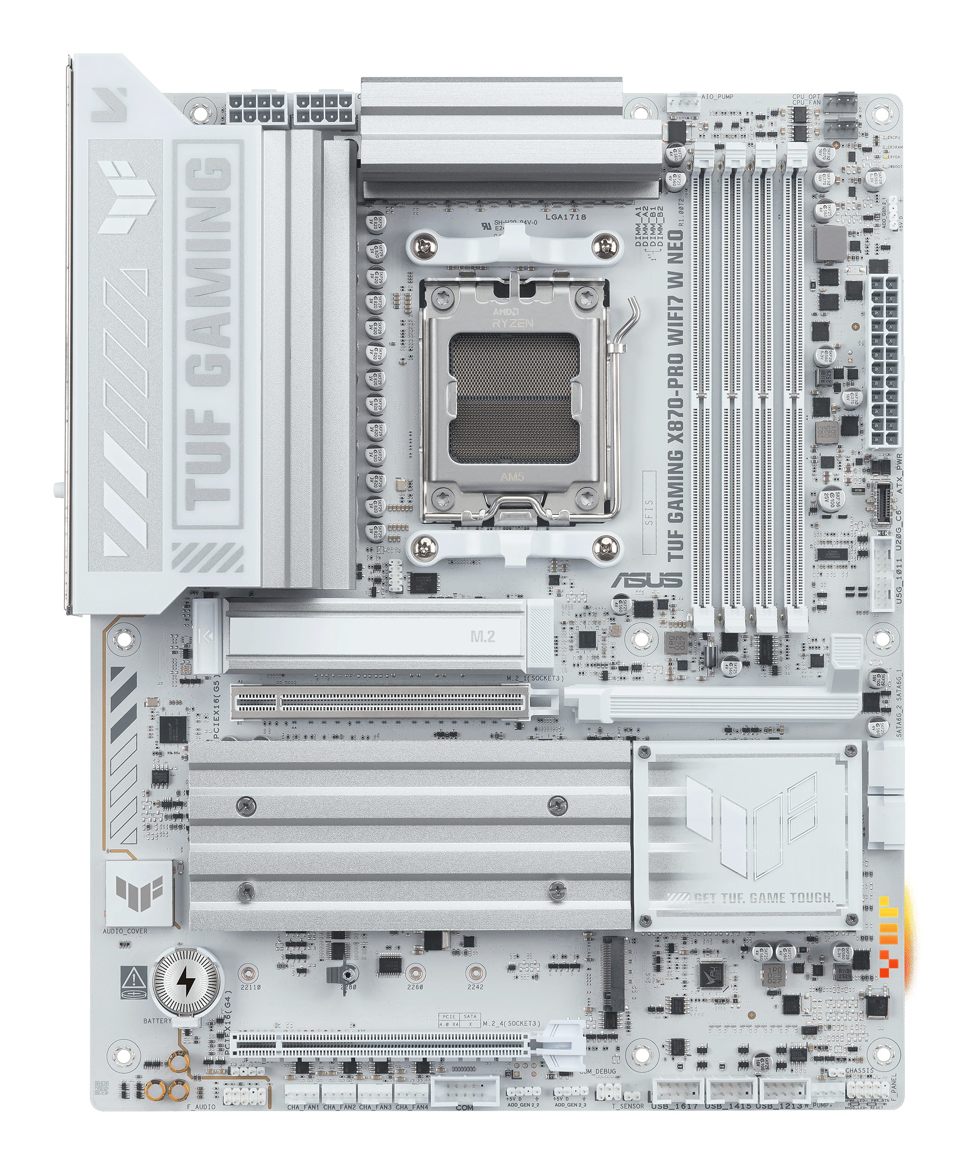 ASUS TUF GAMING X870-PRO WIFI7 W NEO - Motherboard - ATX - Socket AM5 - AMD X870 Chipsatz - USB4, USB 3.2 Gen 1, USB 3.2 Gen 2, USB-C 3.2 Gen 2x2 - Wi-Fi 7, Bluetooth, 5 Gigabit Ethernet - Onboard-Grafik (CPU erforderlich)