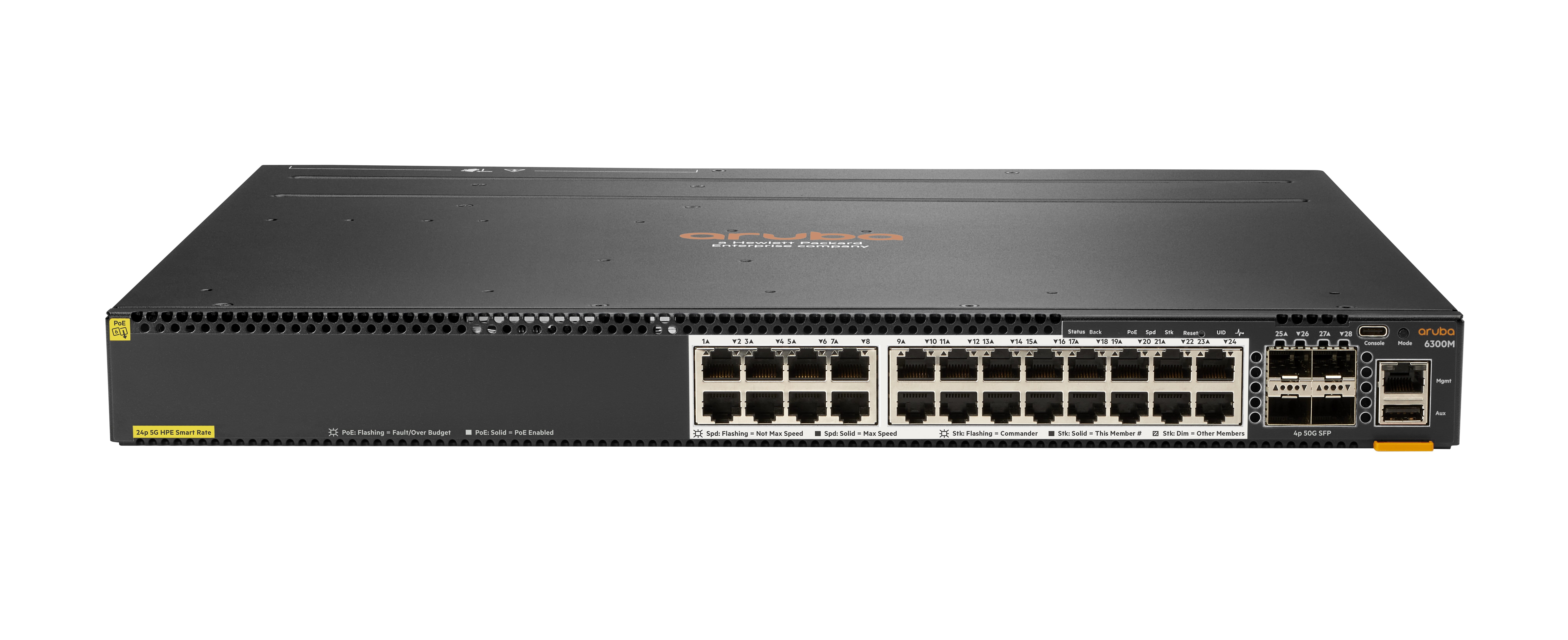 HPE Aruba Networking 6300M - Switch - L3 - managed - 24 x 1/2.5/5/10GBase-T + 4 x 1 Gigabit / 10 Gigabit / 25 Gigabit / 50 Gigabit SFP56 (Uplink / Stacking)