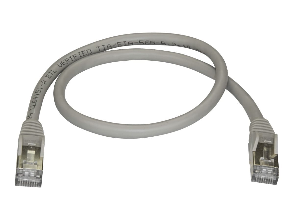 StarTech.com 50cm CAT6A Ethernet Cable, 10 Gigabit Shielded Snagless RJ45 100W PoE Patch Cord, CAT 6A 10GbE STP Network Cable w/Strain Relief, Grey, UL Certified Wiring/TIA - Category 6A - 26AWG (6ASPAT50CMGR)