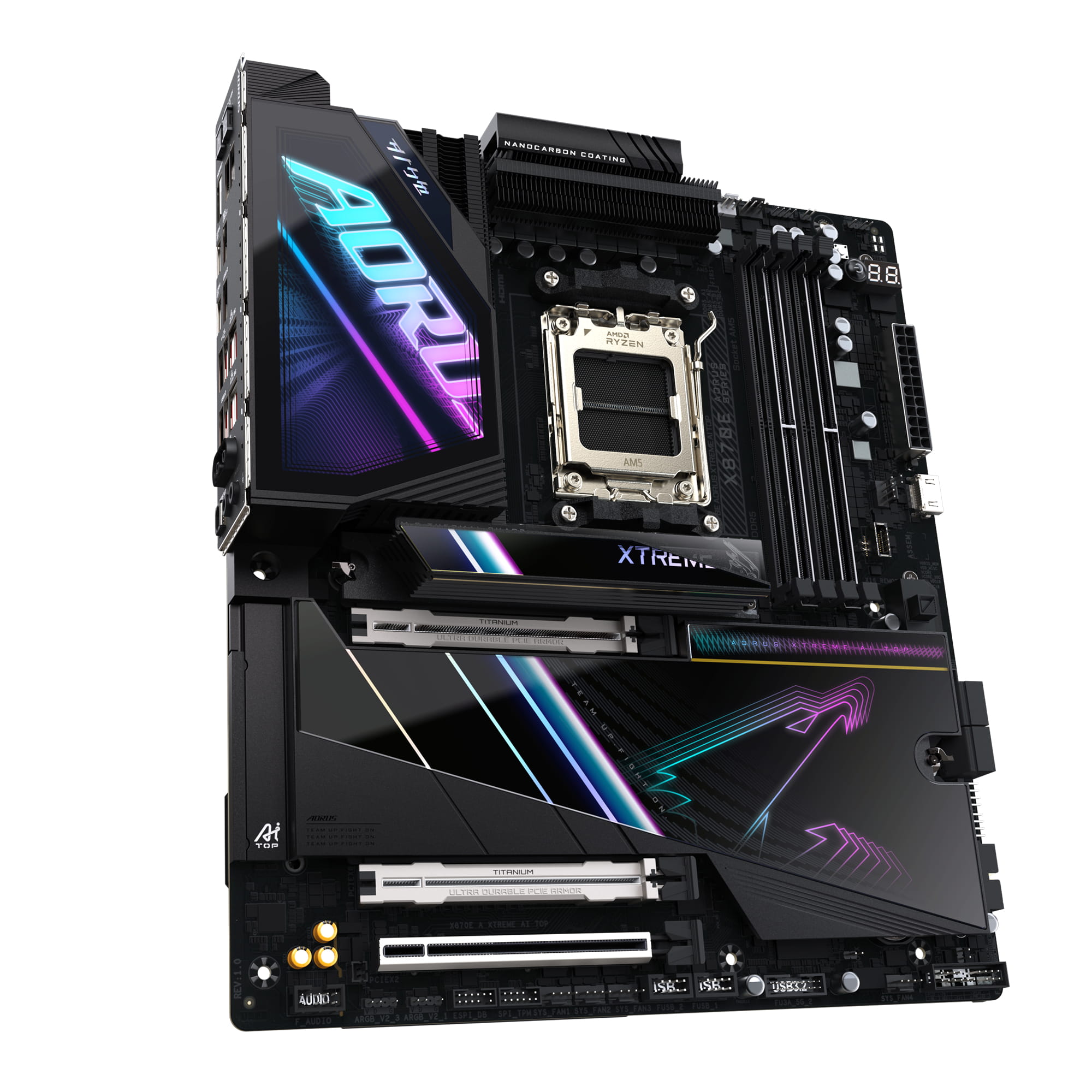 Gigabyte AORUS X870E XTREME AI TOP - Motherboard - ATX - Socket AM5 - AMD X870E Chipsatz - USB-C 3.2 Gen 2x2, USB 3.2 Gen 1, USB 3.2 Gen 2, USB4 - 2 x 10 Gigabit LAN, Bluetooth, Wi-Fi 7 - Onboard-Grafik (CPU erforderlich)