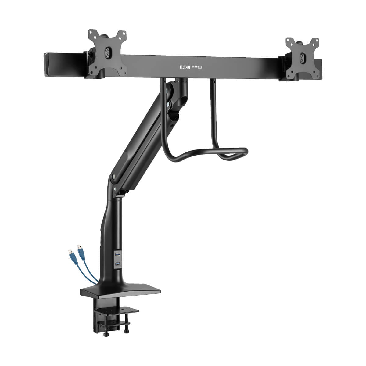 Tripp Eaton Tripp Lite Series Safe-IT Precision-Placement Dual-Display Desk Clamp with Antimicrobial Tape for 17" to 35" Displays, USB Ports - Befestigungskit - Voll beweglich - für 2 LCD-Displays - Aluminium, Stahl - Schwarz - Bildschirmgröße: 43.18-