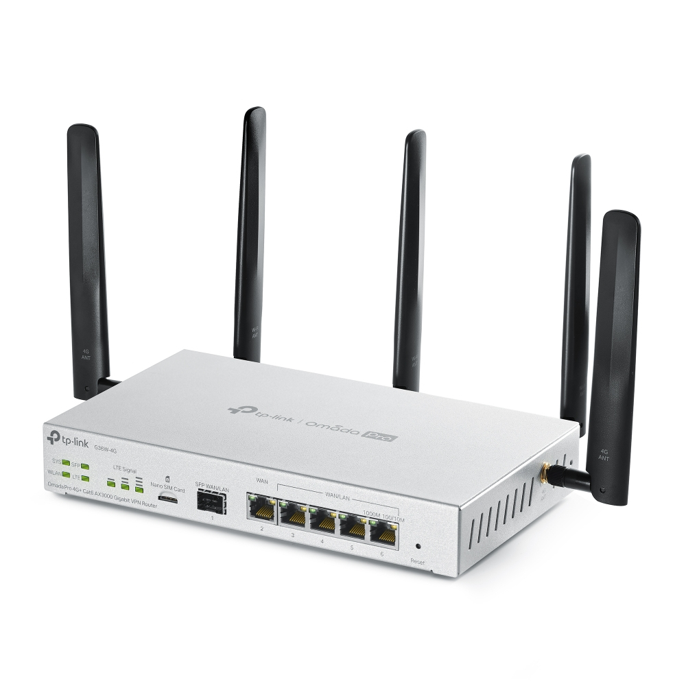 TP-LINK Omada Pro G36W-4G, Wi-Fi 6 (802.11ax), Dual-Band (2,4 GHz/5 GHz), Ethernet/LAN, 4G, Weiß, Tabletop-Router