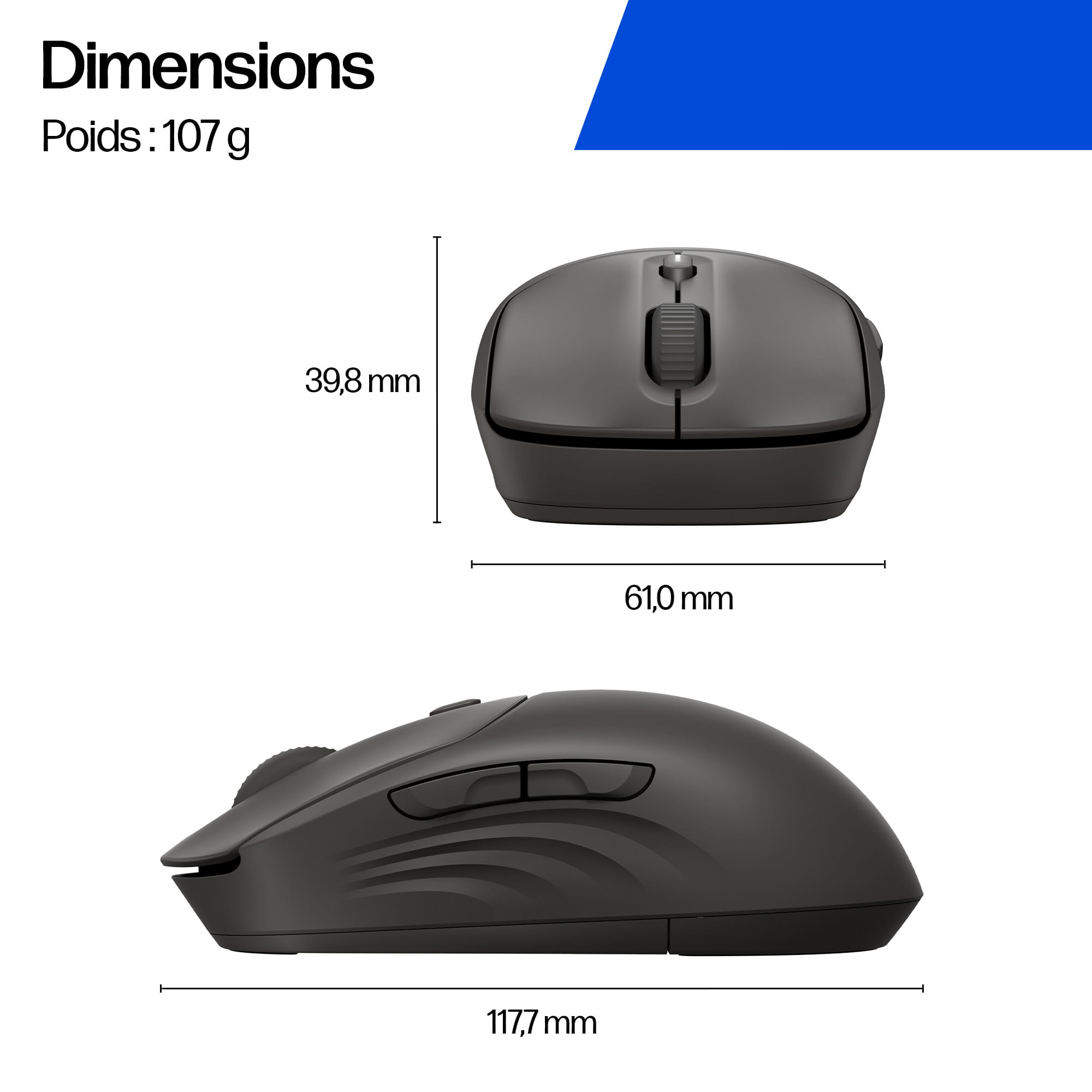 HP 405 - Maus - leise - rechts- und linkshändig - optisch - 5 Tasten - kabellos - Bluetooth 5.2, 2.4 GHz - kabelloser Empfänger (USB)