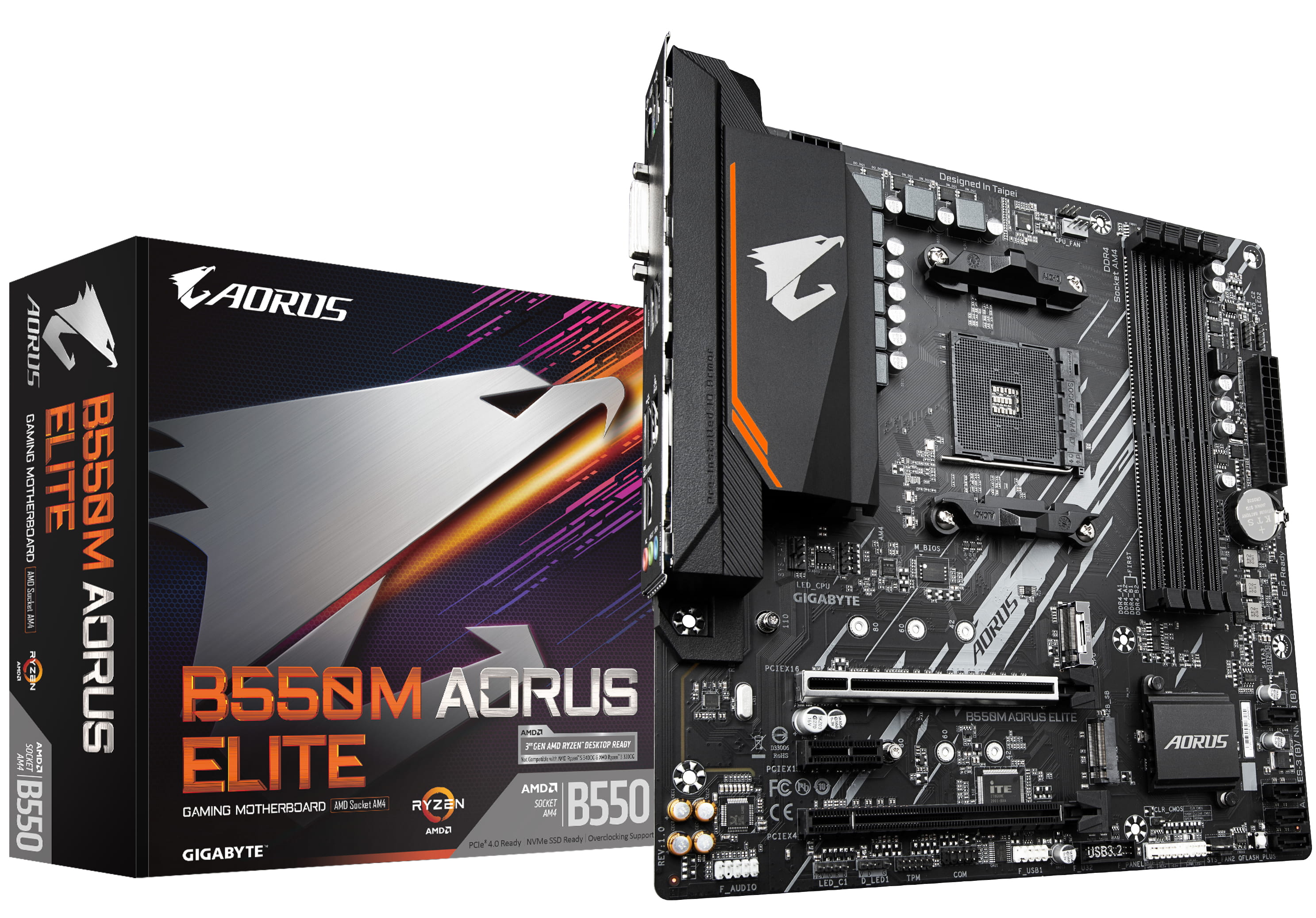 Gigabyte B550M AORUS ELITE Mainboard – AMD Ryzen 5000 CPUs, 5+3 Phasen VRM, bis zu 4733 MHz DDR4, 1xPCIe 4.0 + 1xPCIe 3.0 M.2, 1GbE LAN, USB 3.2 Gen 1, AMD, Sockel AM4, AMD Ryzen 3000 Series, AMD Ryzen 4000 Series, AMD Ryzen 5000 Series, Sockel AM4, DD