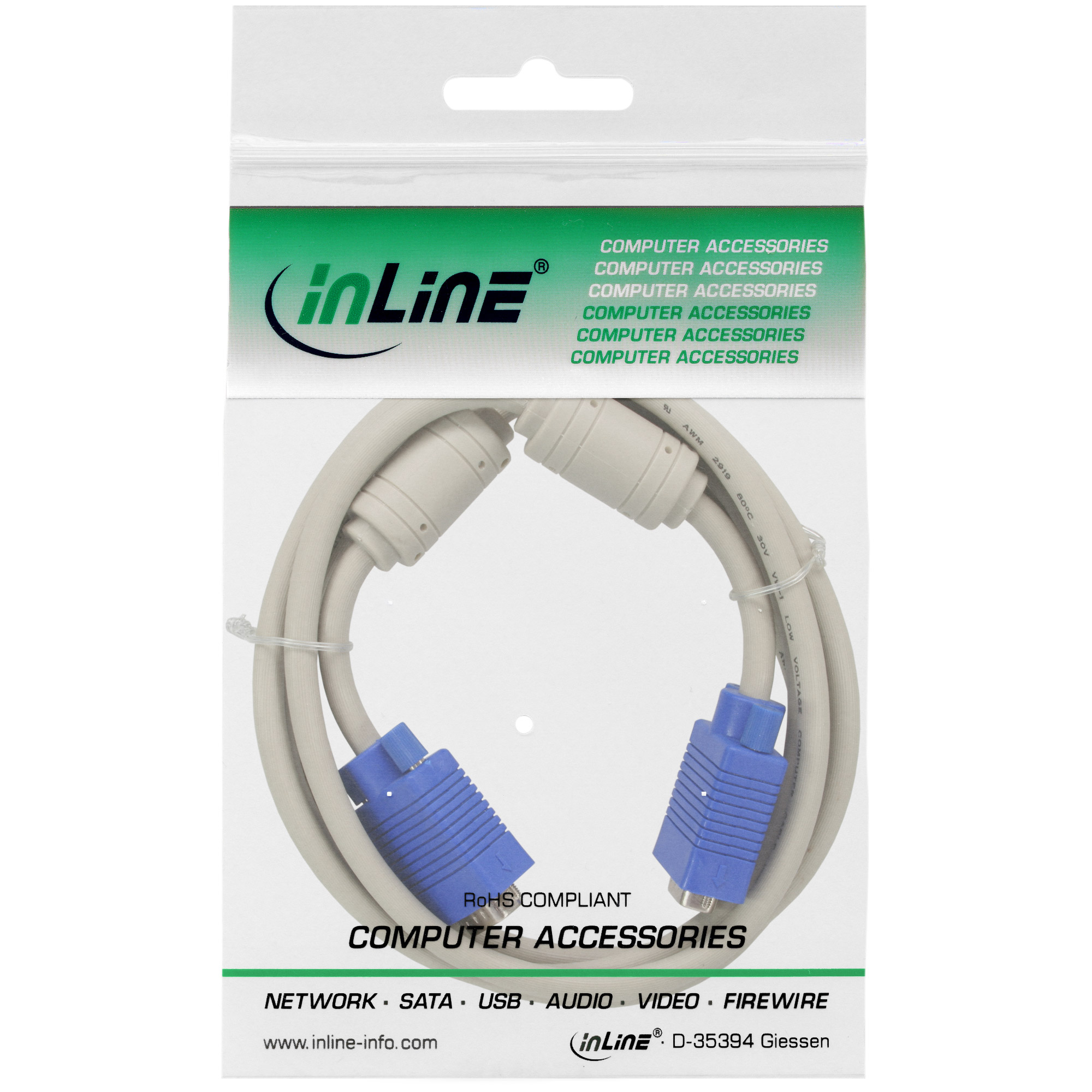 InLine S-VGA Kabel - 15pol HD Stecker / Stecker - grau - 0,3m