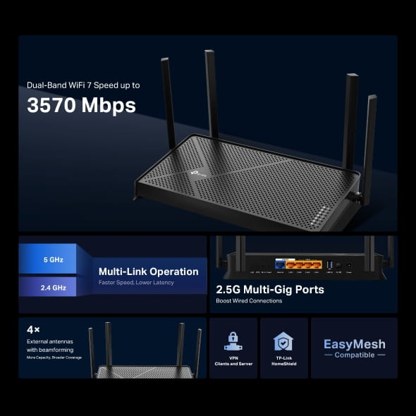 TP-LINK Archer BE3600 V1 - Wireless Router 4-Port-Switch