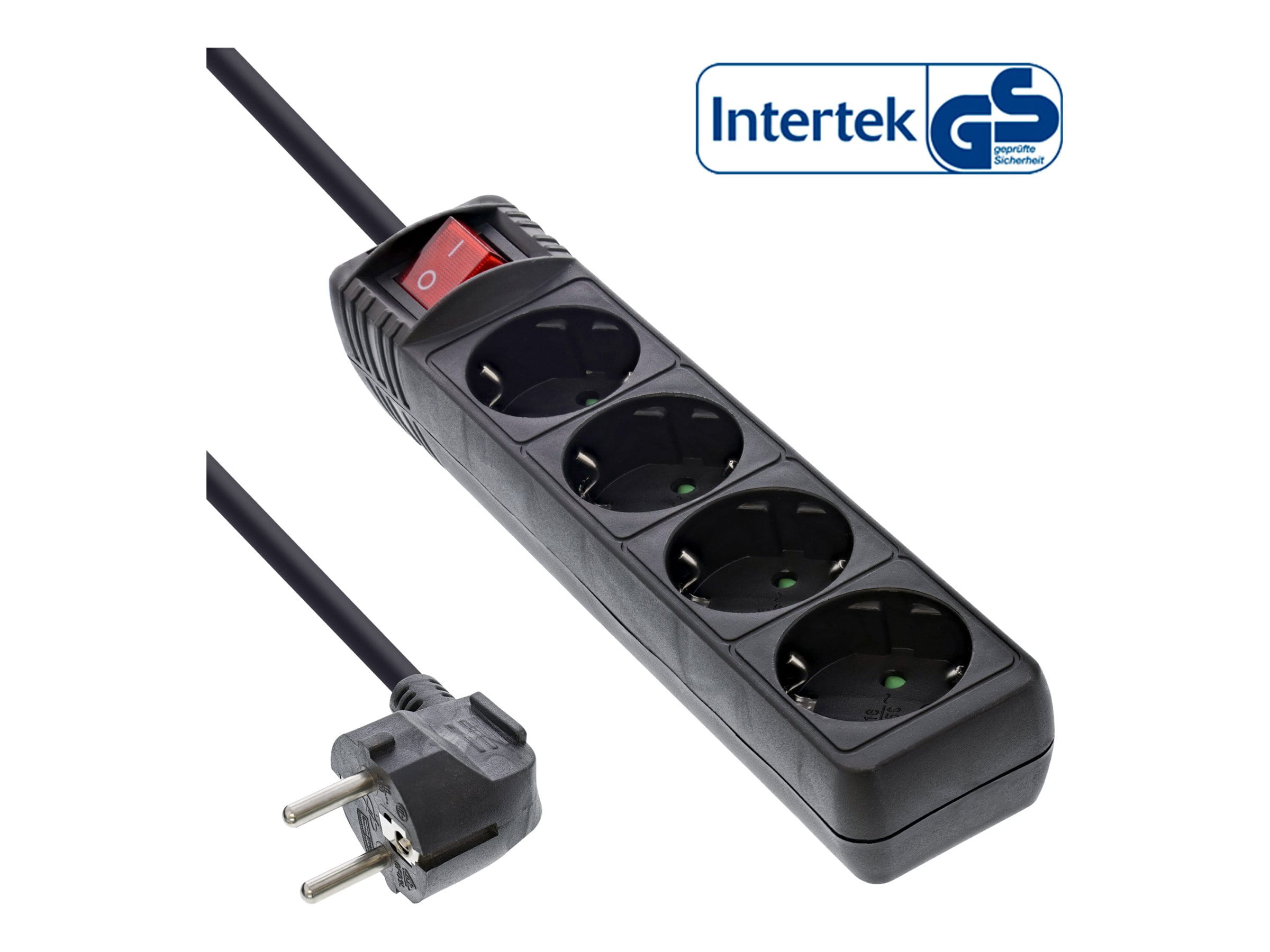 InLine Steckdosenleiste - 4-fach Schutzkontakt - mit Schalter - schwarz - 5m