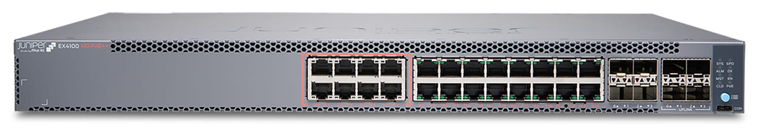 Juniper EX Series EX4100-24MP - Switch - L3 - managed - 8 x 100/1G/2.5G/5G/10GBase-T + 16 x 1Gb Ethernet + 4 x 1/10 Gigabit (Uplink)