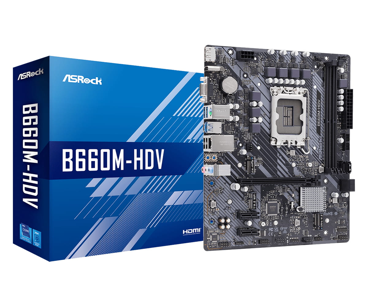ASRock B660M-HDV - Motherboard - micro ATX - LGA1700 Sockel - B660 Chipsatz - USB 3.2 Gen 1, USB-C Gen1 - Gigabit LAN - Onboard-Grafik (CPU erforderlich)