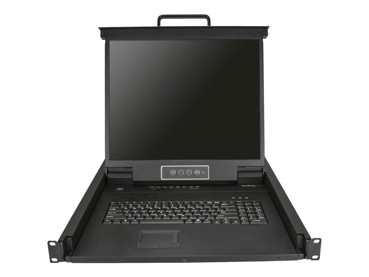 StarTech.com 8 Port Rack KVM Konsole mit 1,8 m Kabeln - US Tastatur(QWERTY), Integrierter KVM Switch mit 19" LCD Monitor - 1HE LCD KVM Konsole - OSD KVM - 50.000 MTBF - USB + VGA(RKCONS1908K) - KVM-Konsole mit KVM-Switch - 8 Anschlüsse - PS/2, USB - US-