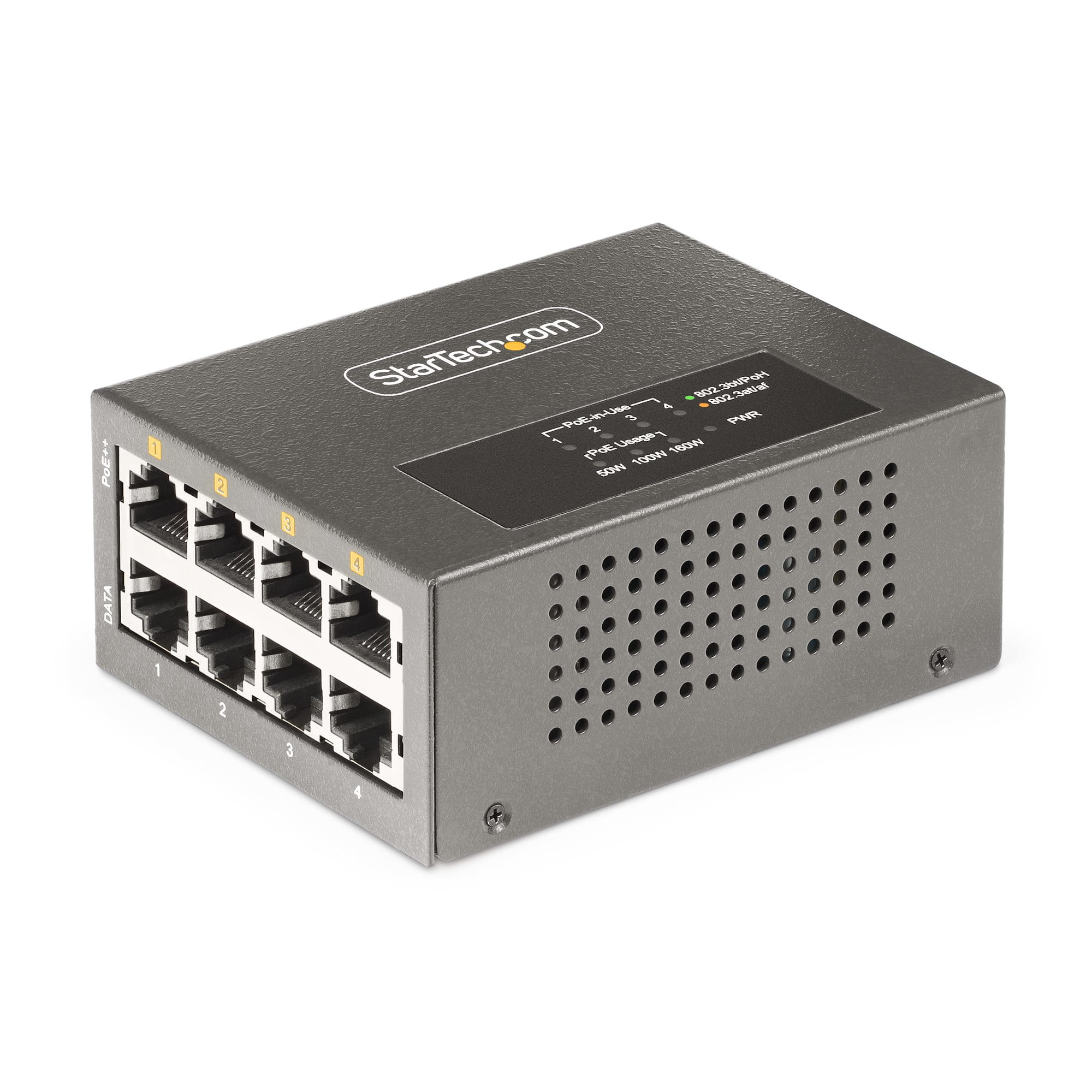 StarTech.com 4-Port Multi-Gigabit PoE++ Injector, bis 5G & 95W, Unmanaged - Power Injector (montierbar an DIN-Rail/Wand)