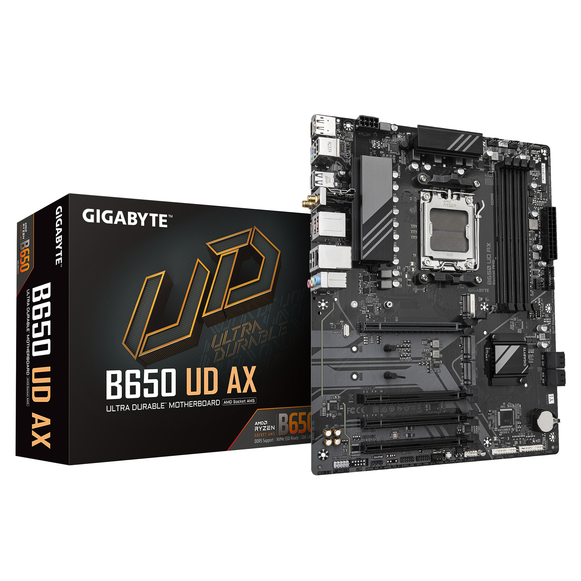 Gigabyte B650 UD AX - 1.0 - Motherboard - ATX - Socket AM5 - AMD B650 Chipsatz - USB-C 3.2 Gen 1, USB 3.2 Gen 2, USB 3.2 Gen 1 - Wi-Fi 6, Gigabit LAN, Bluetooth - Onboard-Grafik (CPU erforderlich)