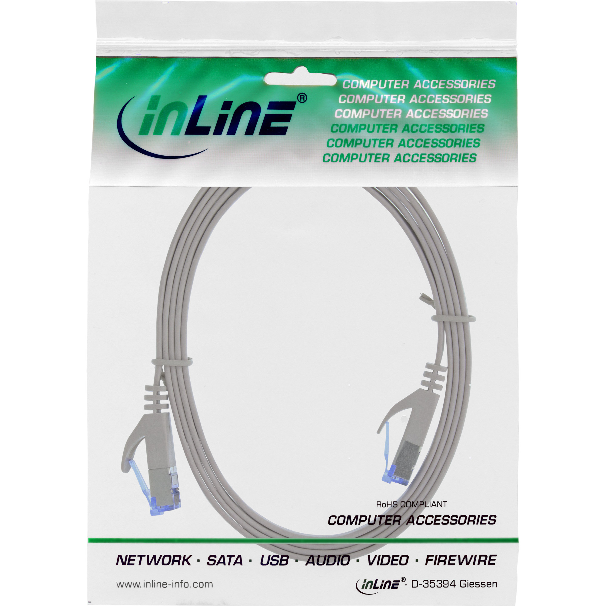 InLine Patchkabel flach - U/FTP - Cat.6A - grau - 0,5m