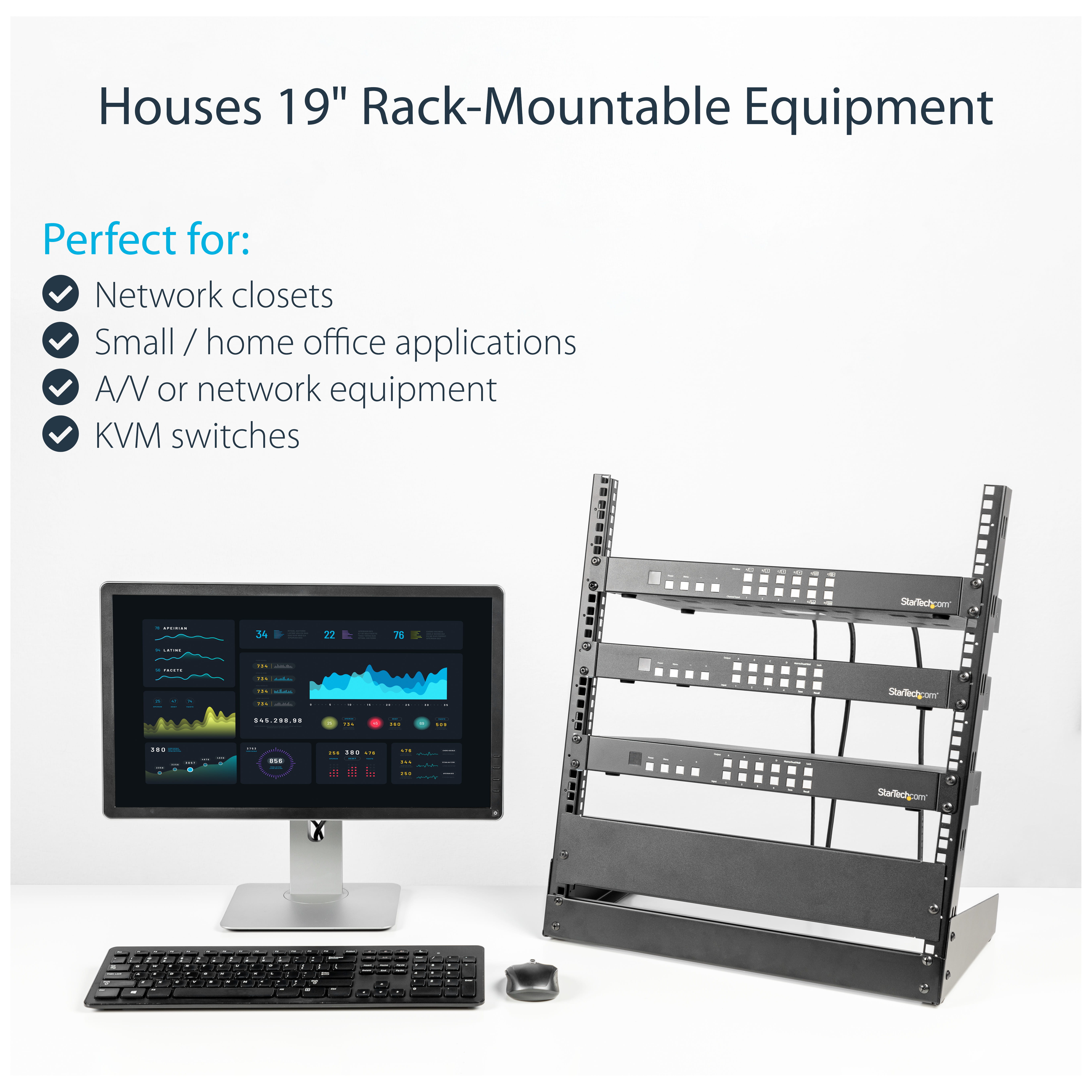 StarTech.com 12 HE 19" Desktop 2 Pfosten Open Frame Rack - Schrank offener Rahmen - Schwarz - 12U - 48.3 cm (19")