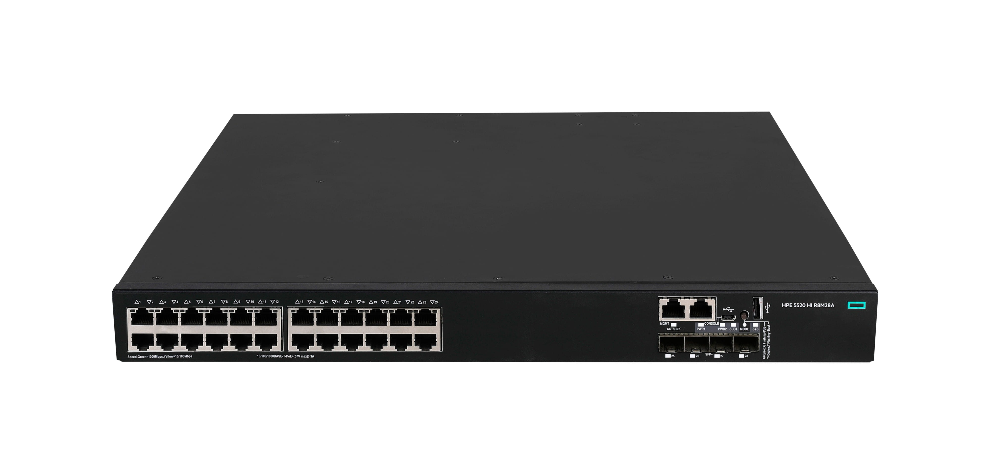 HPE Networking Comware 5520HI 24p 10/100/1000BASE-T 4p SFP+ 1G/10G 1-slot TAA Switch - Switch - 1 Steckplatz für Erweiterungsmodul - L3 - managed - 24 x 10/100/1000Base-T + 4 x 1 Gigabit / 10 Gigabit SFP+ (Uplink / Stacking)