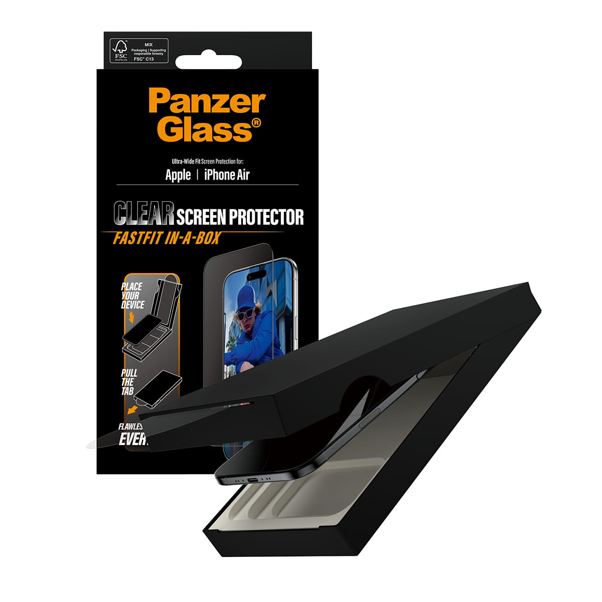 PanzerGlass ® Displayschutz iPhone Air | Ultra-Wide Fit m. Fastfit in-a-box, Apple, Apple - iPhone Air, Trockene Anwendung, Kratzresistent, Schockresistent, Transparent, 1 Stück(e)