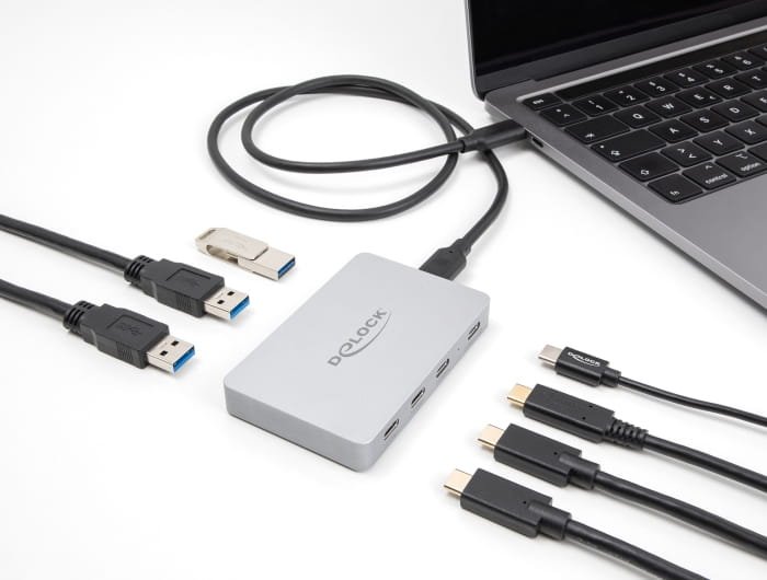 Delock Hub - with Power Delivery 82 Watt - 3 x USB-C 3.2 Gen 2 + 3 x SuperSpeed USB + 1 x USB-C (Spannungsversorgung)