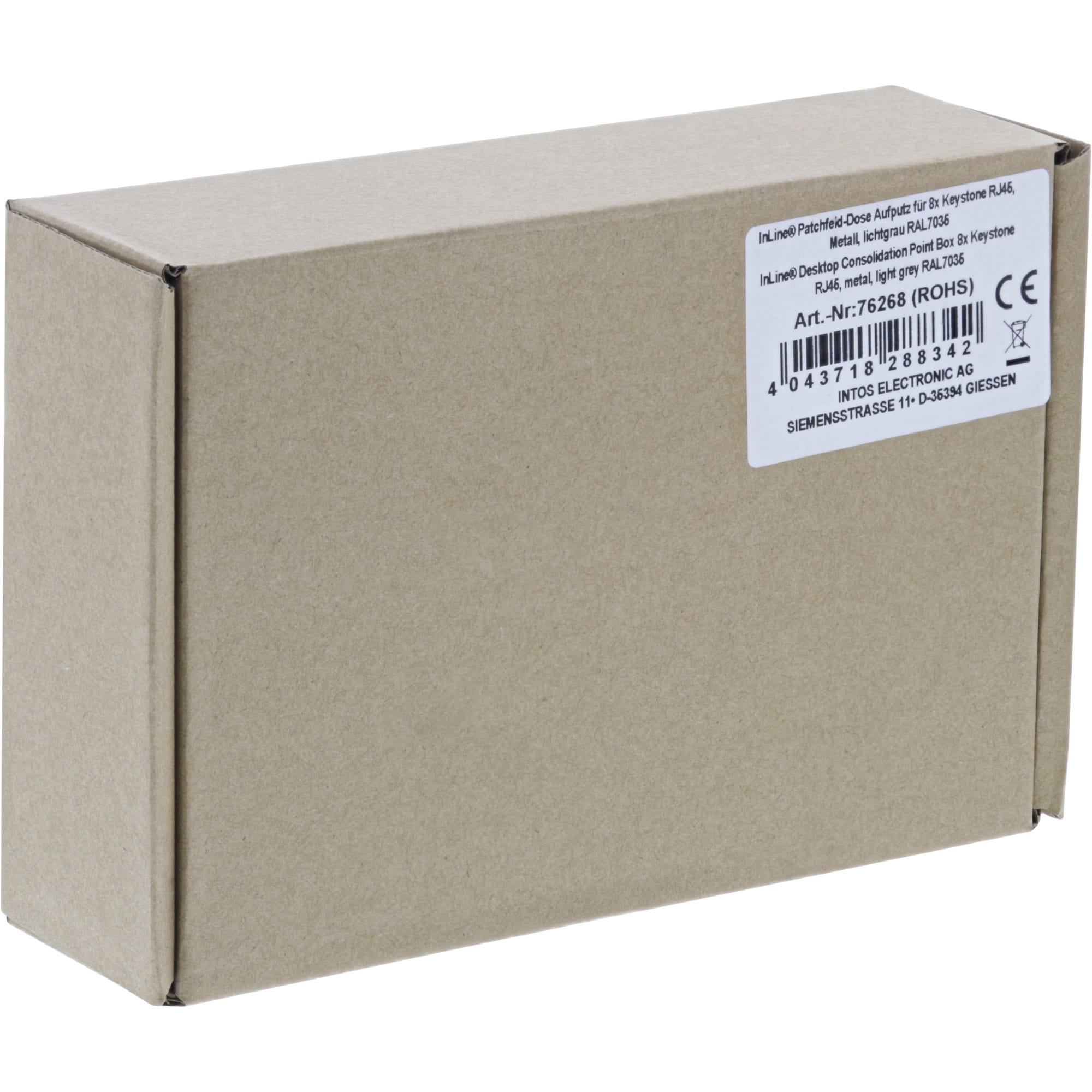 InLine Patchfeld-Dose Aufputz für 8x Keystone RJ45 - Metall - lichtgrau RAL7035