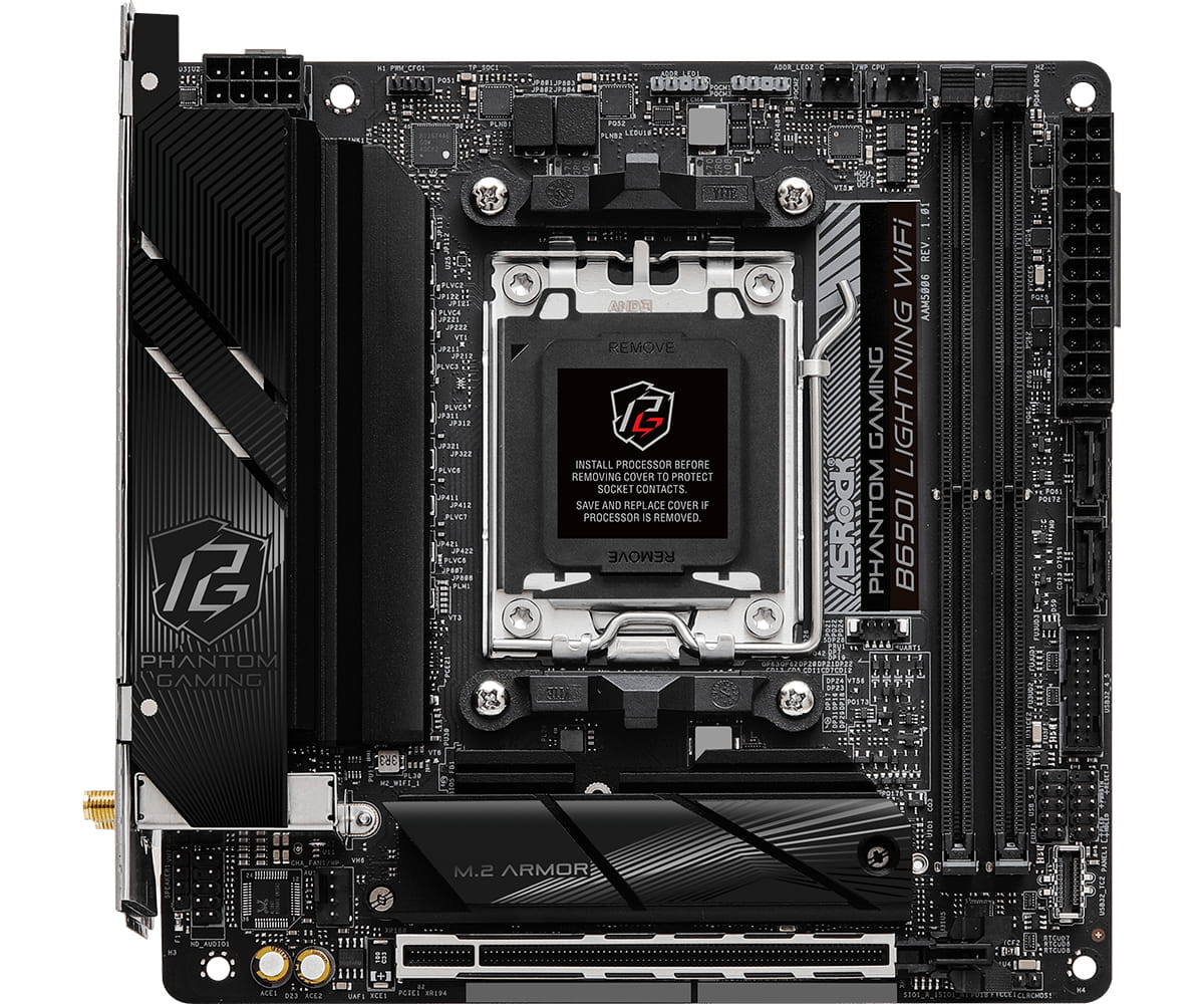 ASRock Phantom Gaming B650I Lightning WiFi - Motherboard - Mini-ITX - Socket AM5 - AMD B650 Chipsatz - 2.5 Gigabit LAN, Wi-Fi 6E, Bluetooth - Onboard-Grafik (CPU erforderlich)