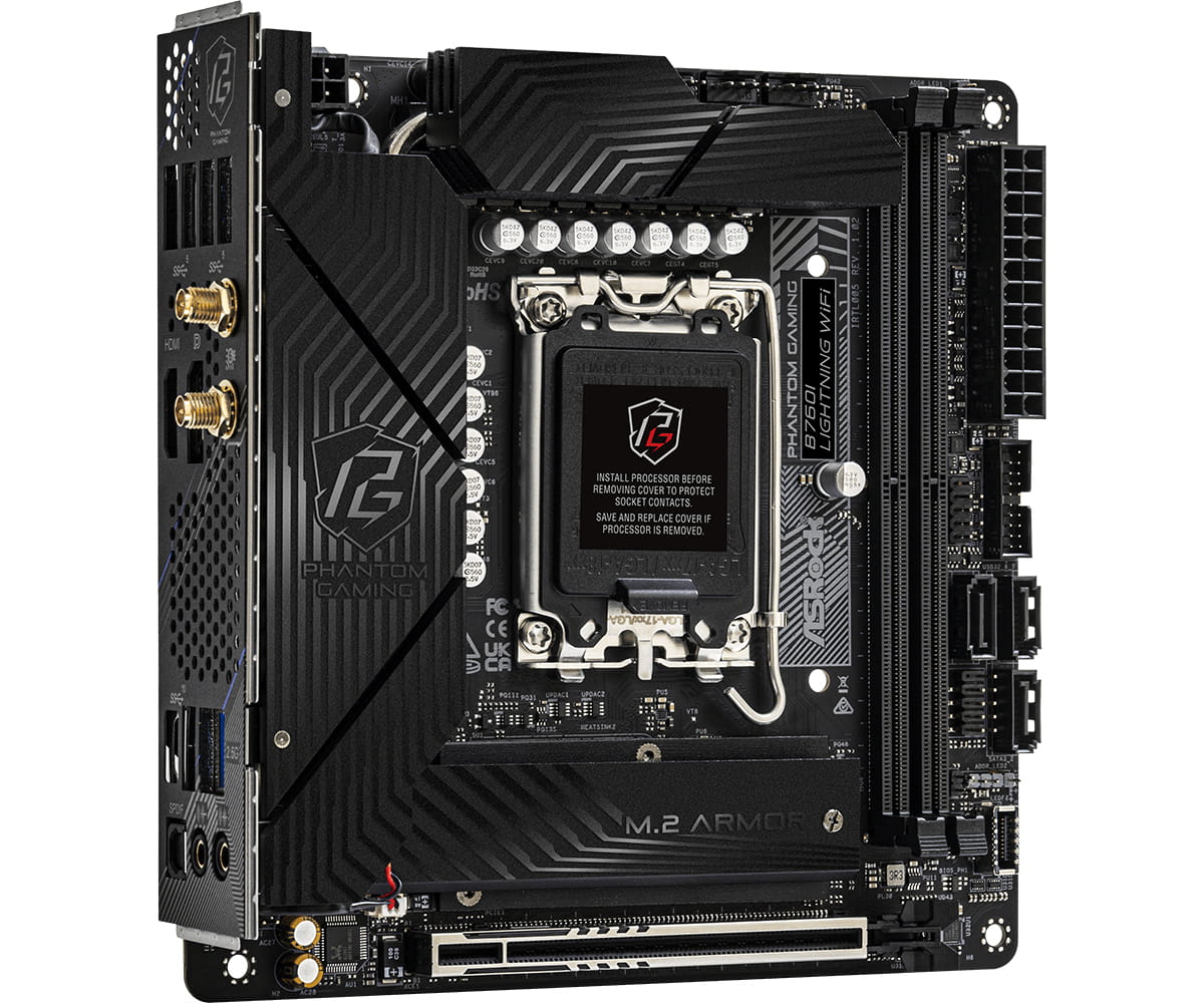ASRock Phantom Gaming B760I LIGHTNING WIFI - Motherboard - Mini-ITX - LGA1700-Sockel - B760 Chipsatz - USB 3.2 Gen 1, USB 3.2 Gen 2, USB-C 3.2 Gen 1, USB-C 3.2 Gen2 - Wi-Fi 6E, Bluetooth - Onboard-Grafik (CPU erforderlich)