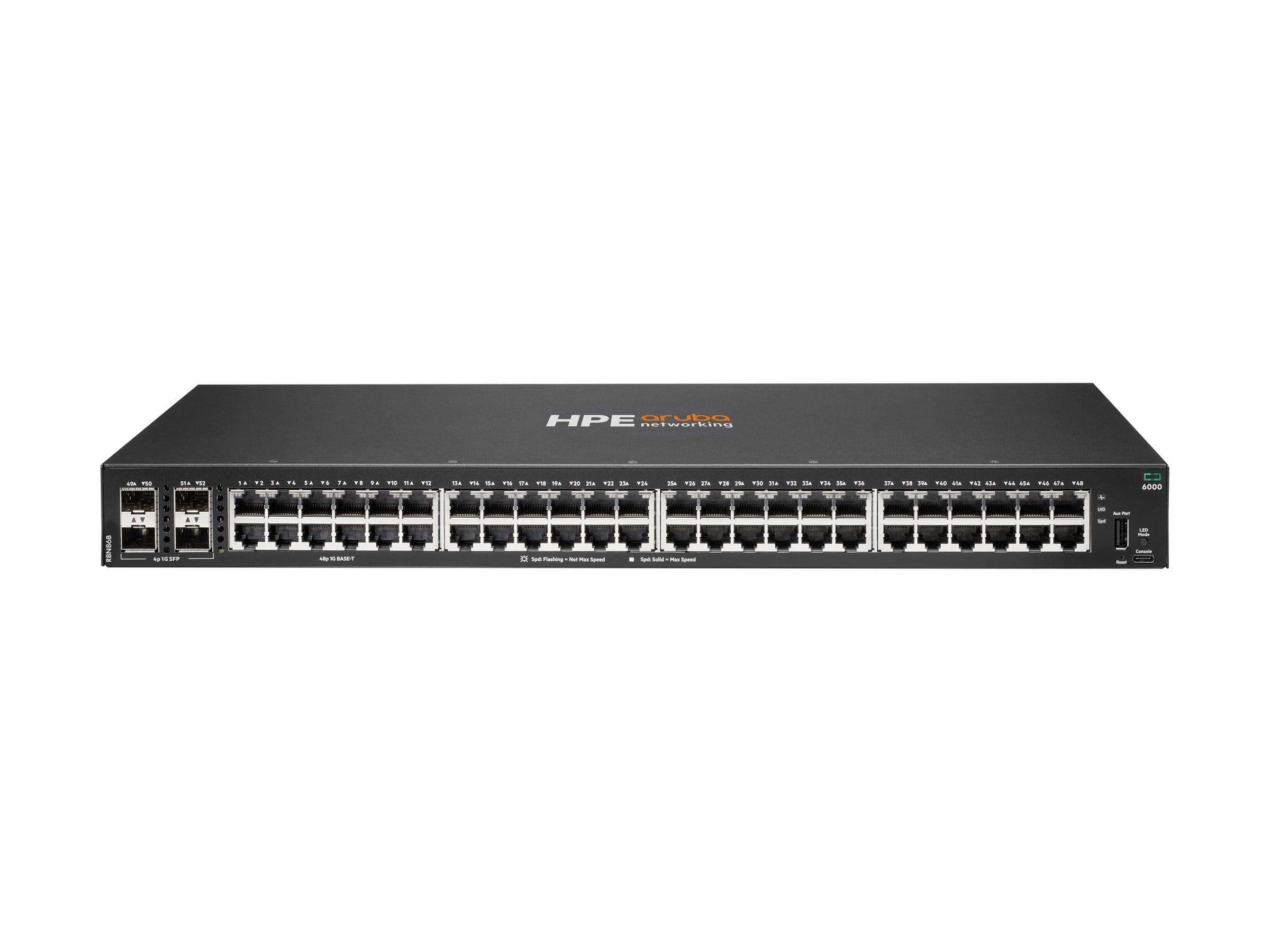 HPE Aruba Networking CX 6000 48p 10M/100M/1G 4p SFP 1G Switch, Managed, L2/L3, Gigabit Ethernet (10/100/1000), Rack-Einbau, 1U