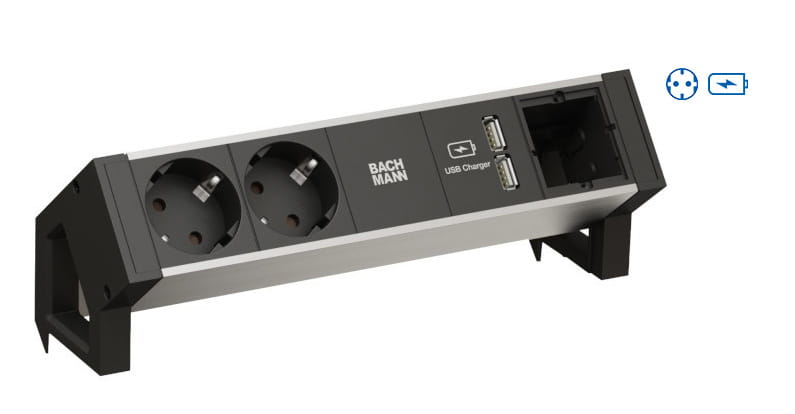 Bachmann DESK 2 ALU BLACK - Steckdosenleiste - Eingabe, Eingang GST18 - Ausgangsanschlüsse: 1 (power CEE 7/3, 2 x USB)