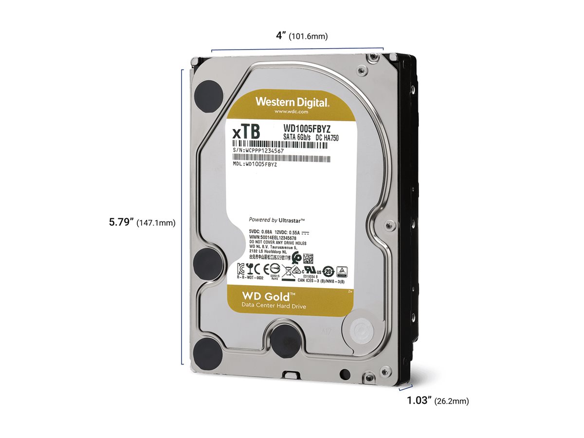 WD Gold WD103KRYZ - Festplatte - Enterprise - 10 TB - intern - 3.5" (8.9 cm)