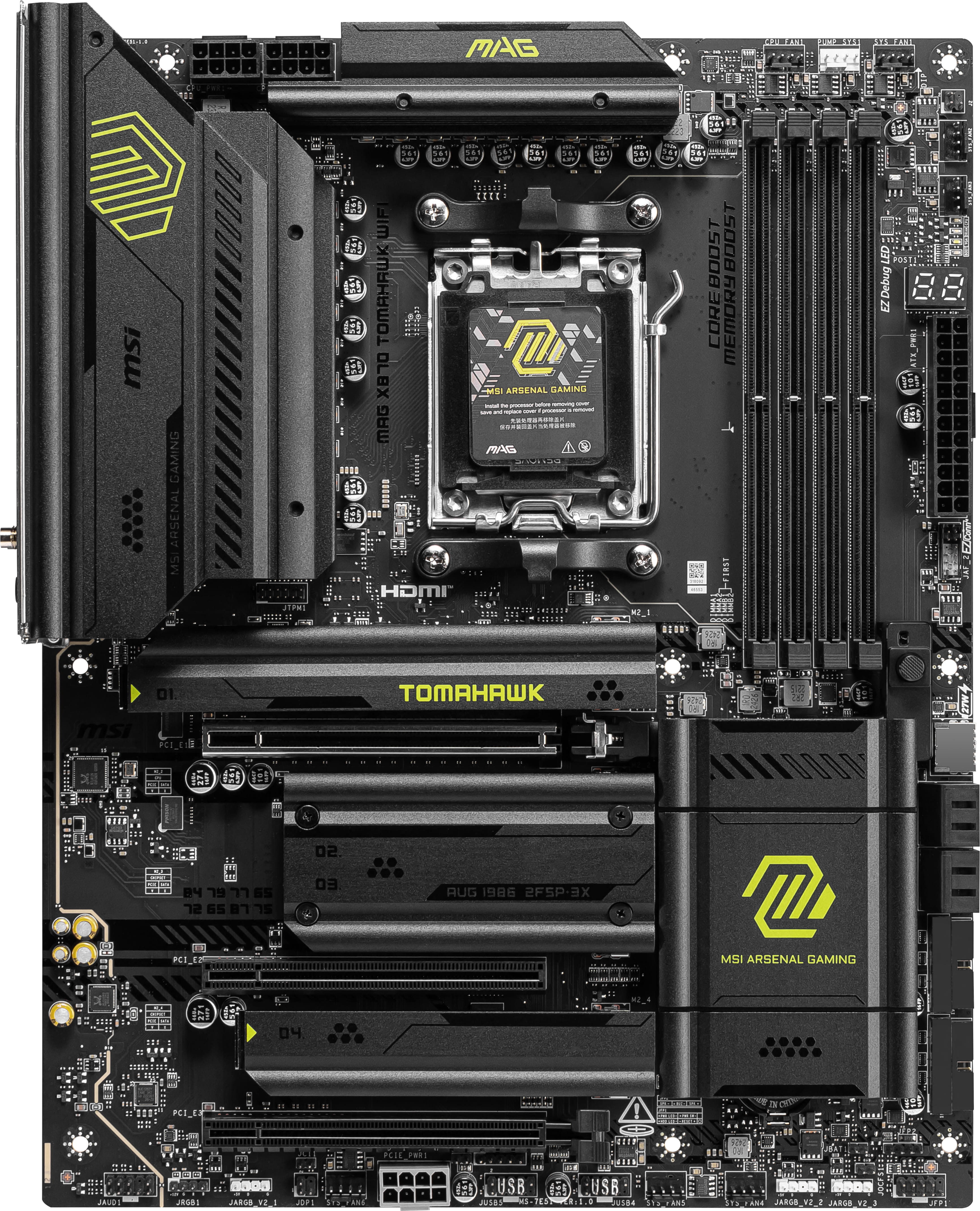 MSI MAG X870 TOMAHAWK WIFI - Motherboard - ATX - Socket AM5 - AMD X870 Chipsatz - USB 3.2 Gen 2, USB4, USB-C 3.2 Gen 2x2, USB 3.2 Gen 1 - 5 Gigabit Ethernet, Wi-Fi 7 - Onboard-Grafik (CPU erforderlich)
