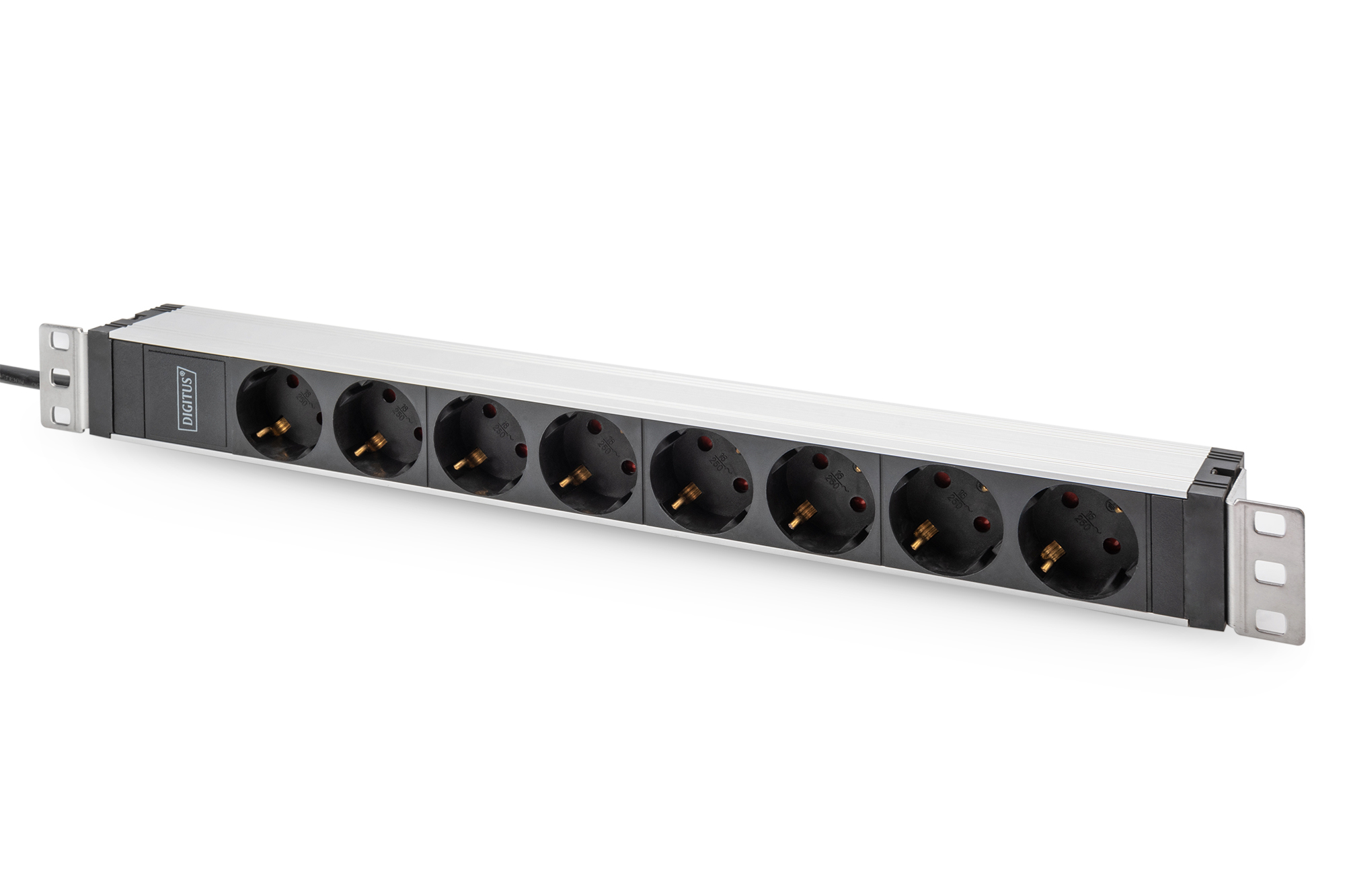 DIGITUS Steckdosenleiste mit Aluminiumprofil, 8-fach Schutzkontaktsteckdose, 2 m Zuleitung, IEC C20 Stecker