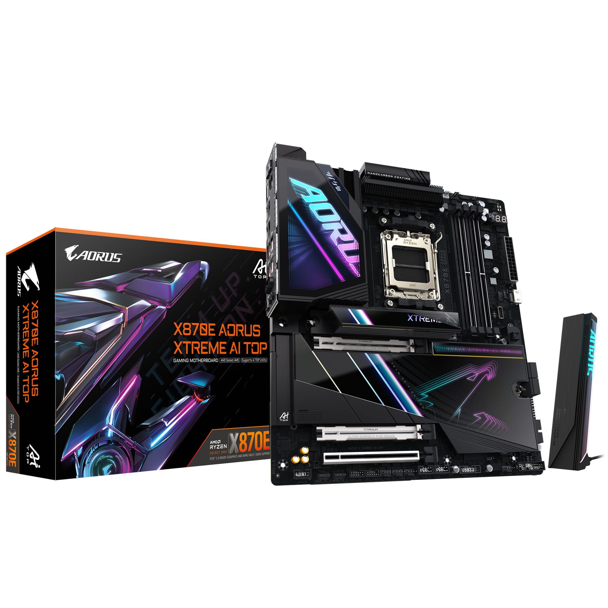Gigabyte AORUS X870E XTREME AI TOP - Motherboard - ATX - Socket AM5 - AMD X870E Chipsatz - USB-C 3.2 Gen 2x2, USB 3.2 Gen 1, USB 3.2 Gen 2, USB4 - 2 x 10 Gigabit LAN, Bluetooth, Wi-Fi 7 - Onboard-Grafik (CPU erforderlich)