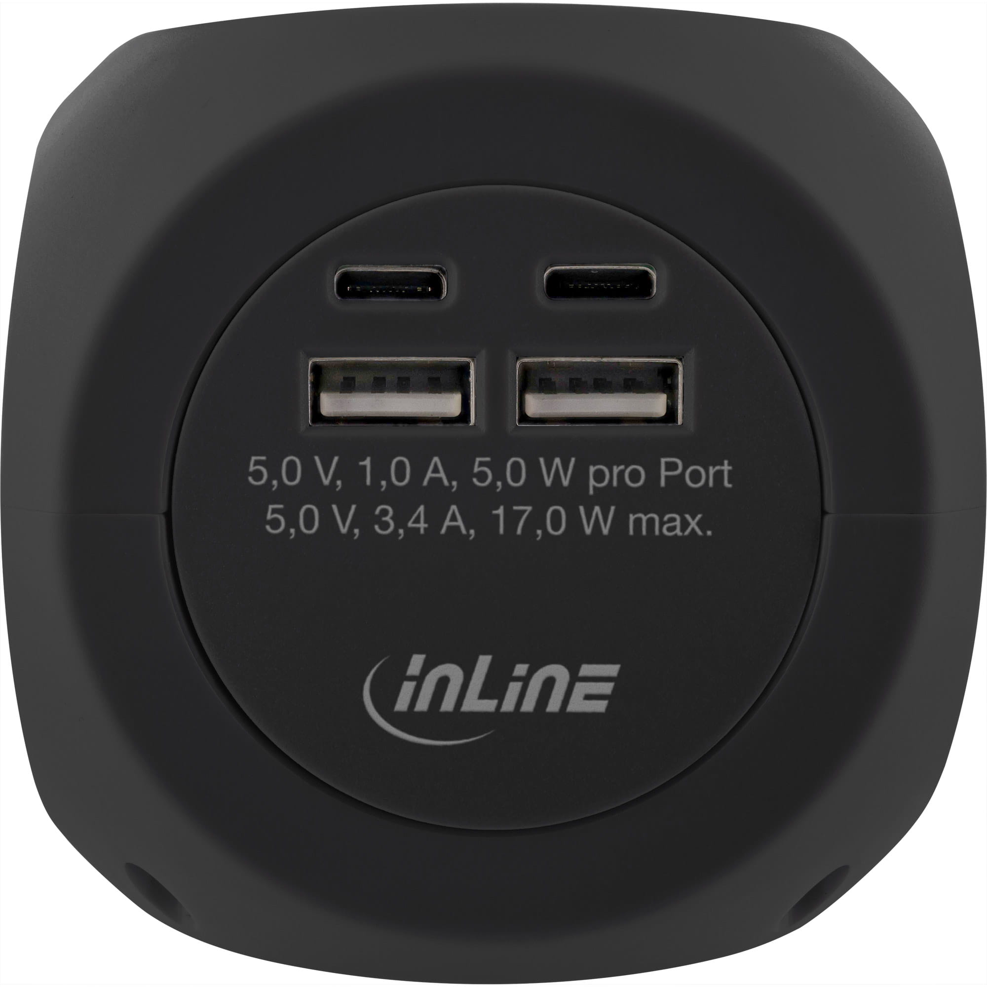 InLine Charging Cube - 3x Schutzkontakt - 2x USB-C - 2x USB-A - schwarz - 2m