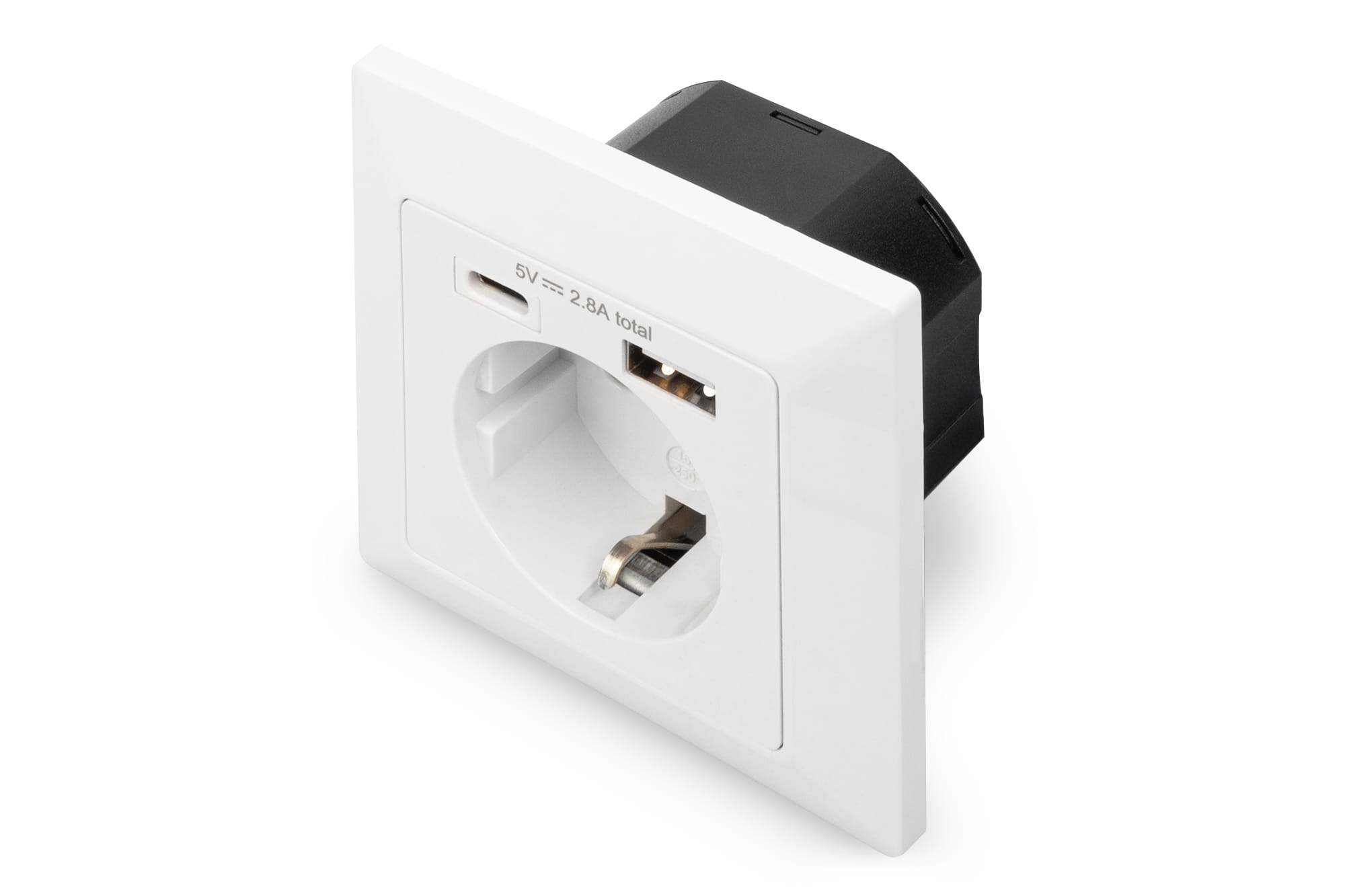 DIGITUS Sicherheits-Steckdose für Unterputzmontage mit 1 x USB Type-C,  1 x USB A