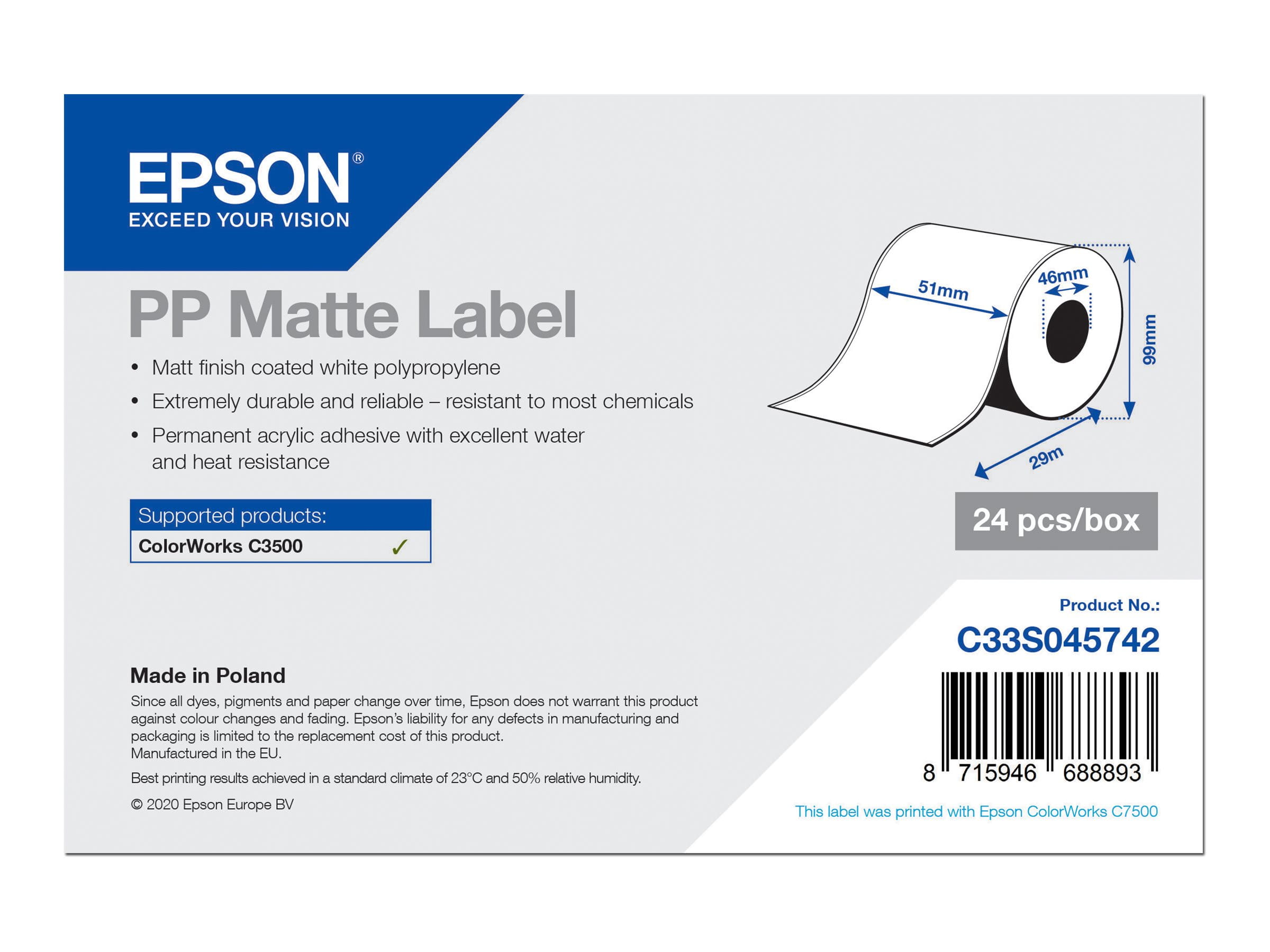 Epson Matt - Rolle (5,1 cm x 29 m) 1 Rolle(n) Etikettenpapier - für ColorWorks CW-C4000E (BK)