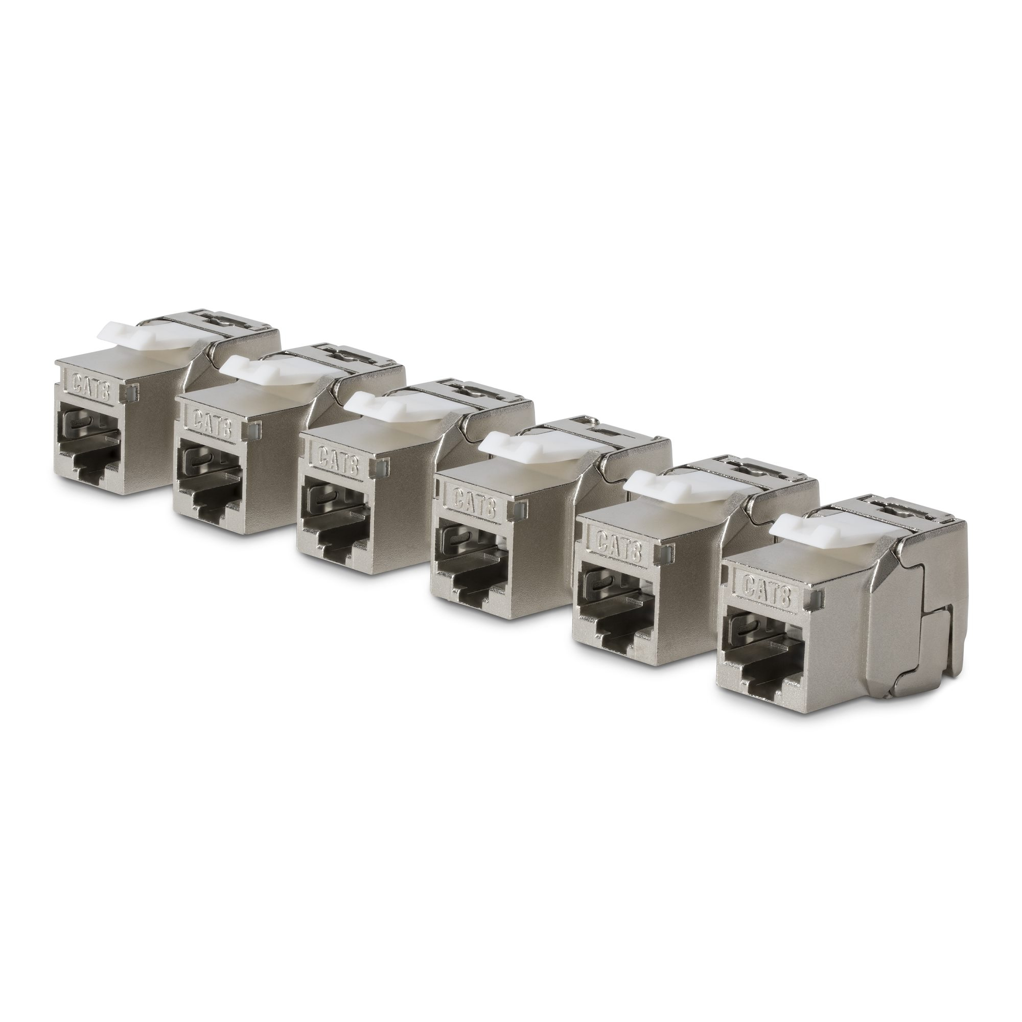StarTech.com Cat8 Keystone Jack Modul, 6er-Pack RJ45 Ethernet Keystone Buchse, UTP Cat8 Wandbuchse, 180 Grad, werkzeuglos, Flach, Silber, RJ-45, Buchse, Buchse, 25/40GBase-T