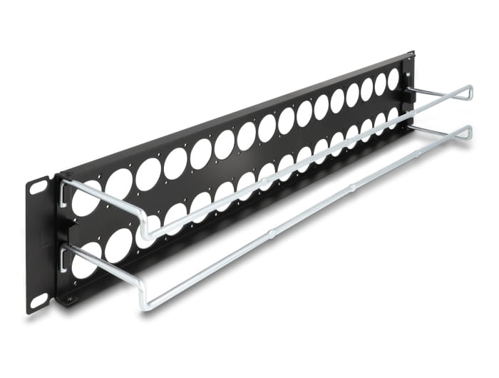 Delock Patchpanel (Blindblech) - D-Typ, Zugentlastungen - Rack montierbar - Schwarz - 2U - 48.3 cm (19")